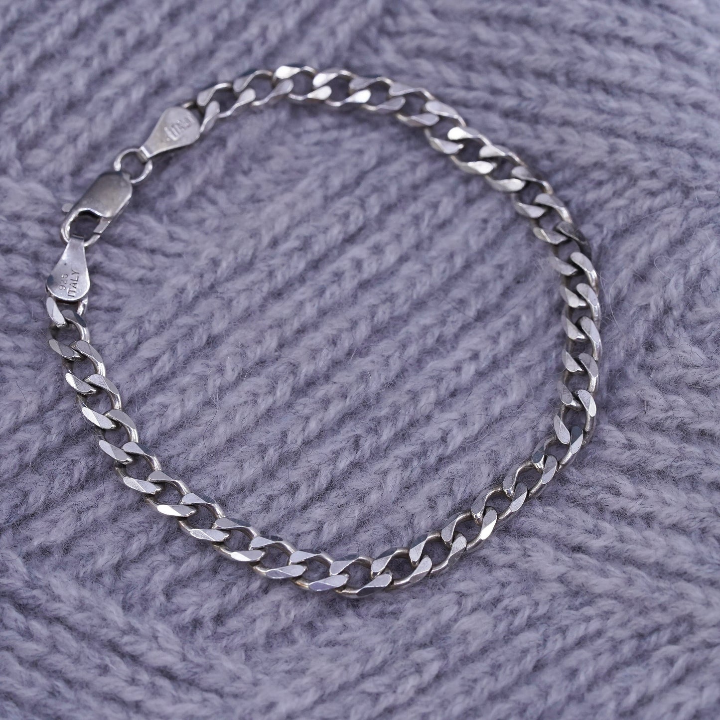 7”, vintage Sterling silver bracelet, 925 bold curb chain, men's bracelet