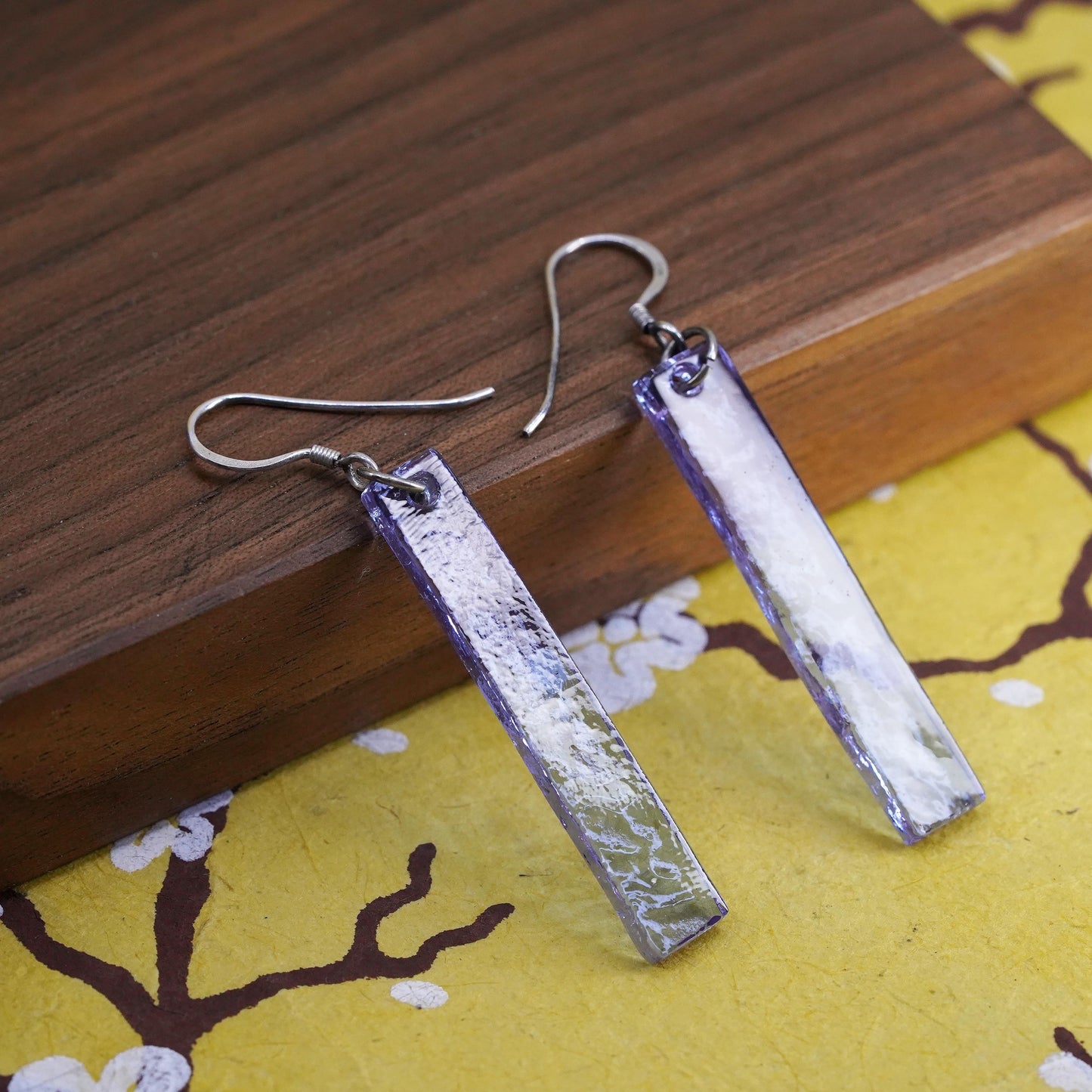 Vintage sterling 925 silver handmade earrings with purple glass dangles