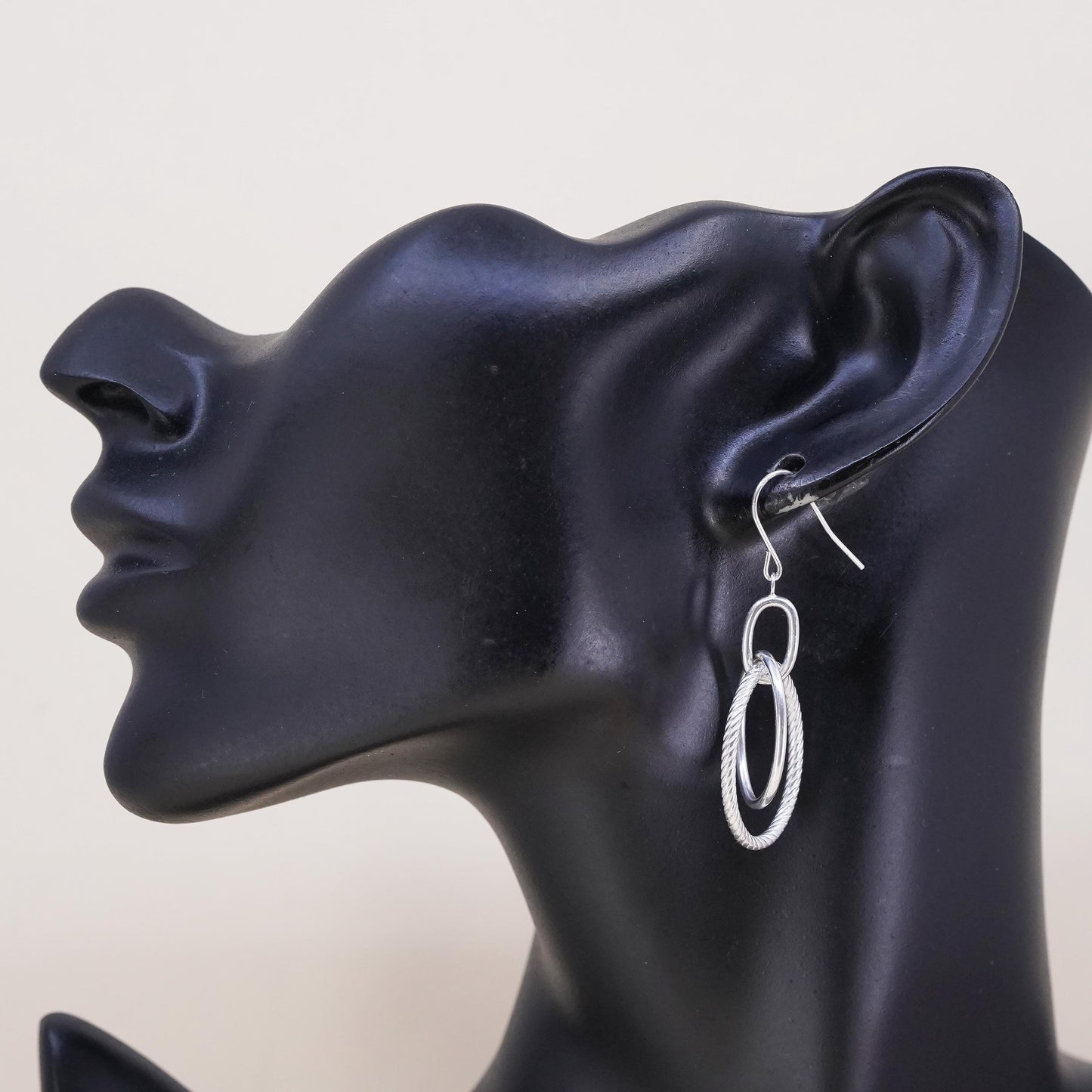 1.5", Vintage sterling 925 silver single earring, entwined minimalist hoops