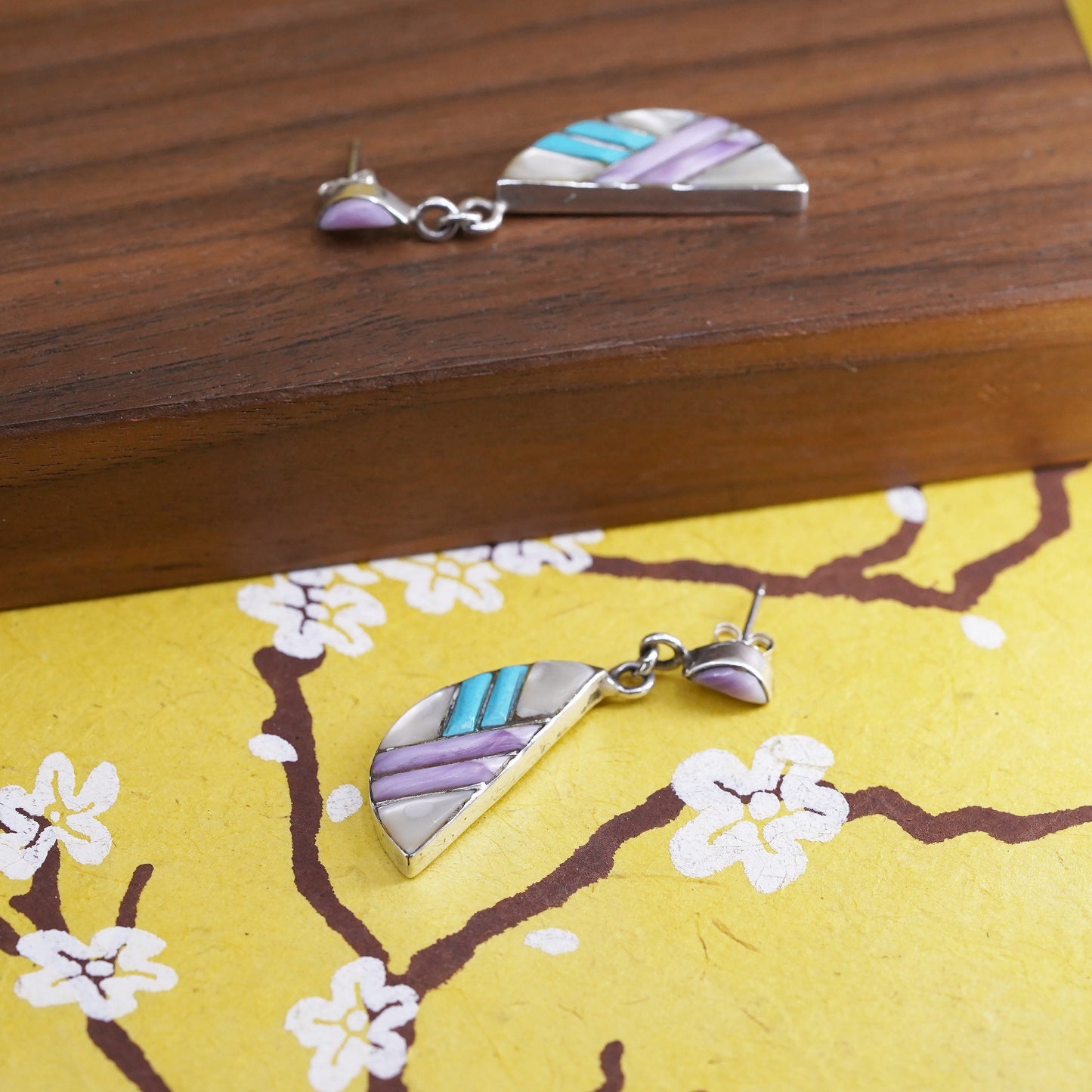 Native American Navajo Sterling silver earrings, southwestern 925 half circle