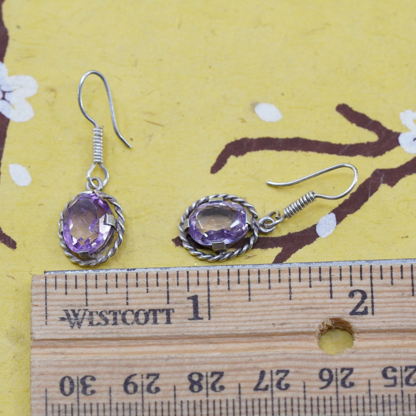 Vintage Sterling 925 silver handmade earrings with amethyst and cable around