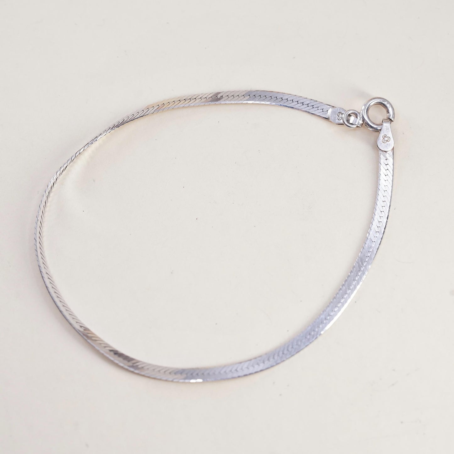 7.25" 3mm, Vintage Italian sterling silver herringbone bracelet, 925 chain