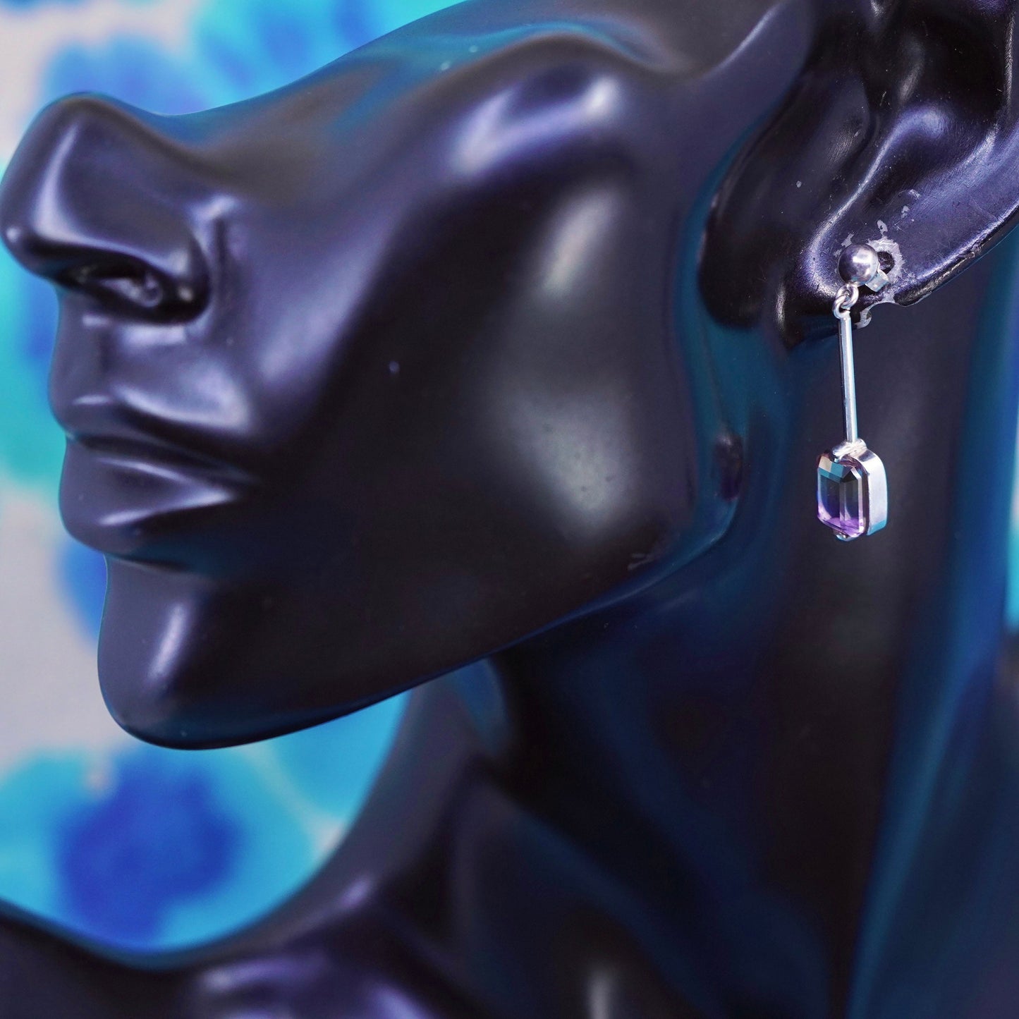 Vintage Sterling silver 925 handmade earrings with fluorite crystal drops