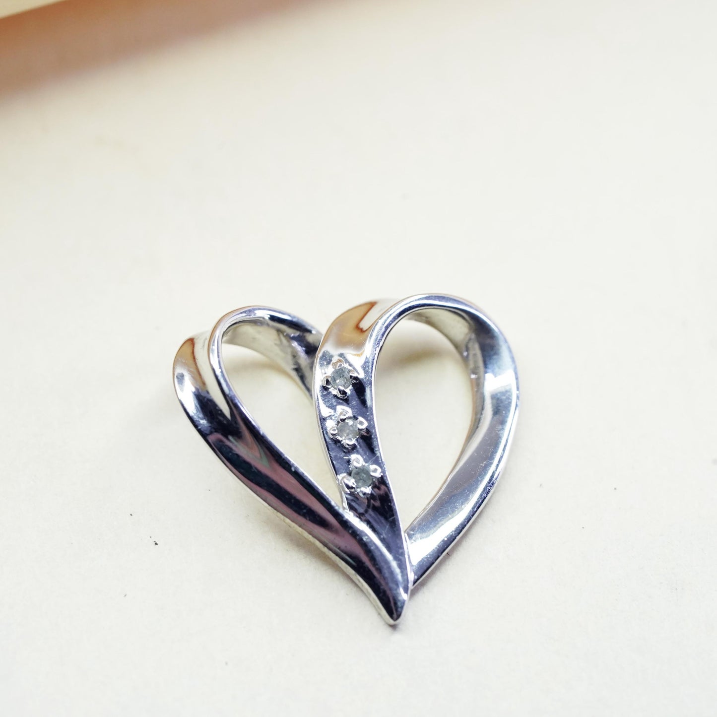 Vintage sterling silver pendant, 925 heart with diamond my daughter heart love