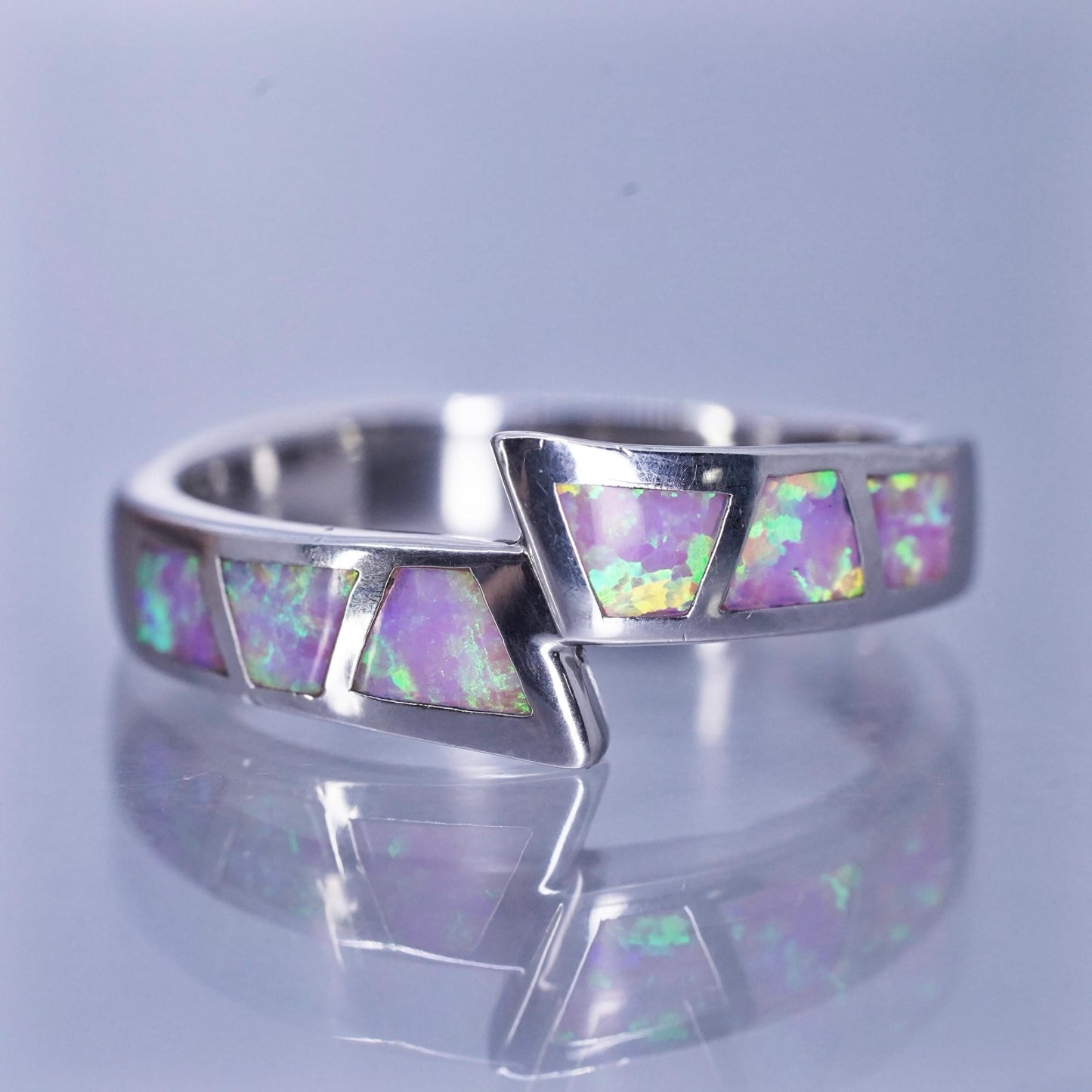 Size 8.25, southwestern Sterling 925 silver handmade band ring with opal