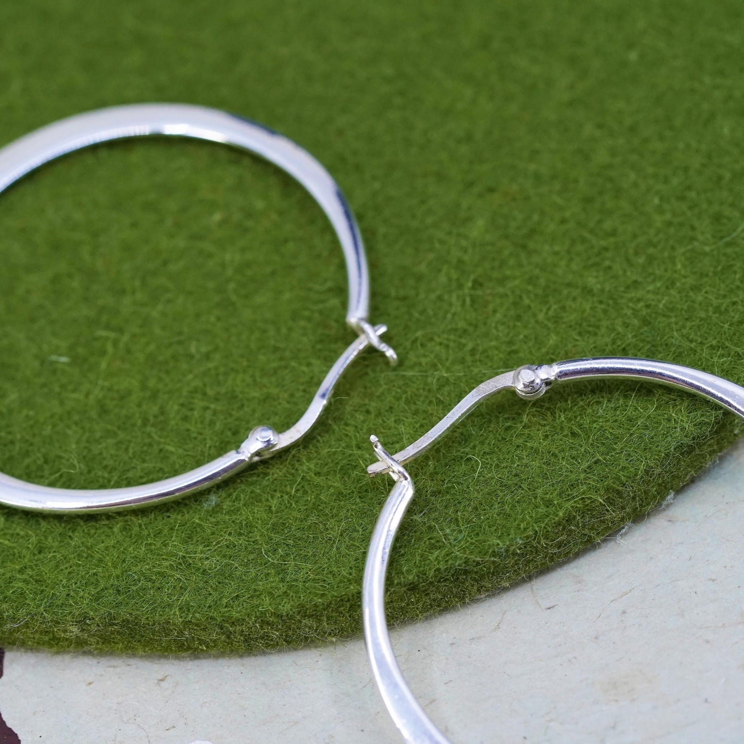 1.75", VTG sterling silver loop earrings, flatten minimalist primitive hoops