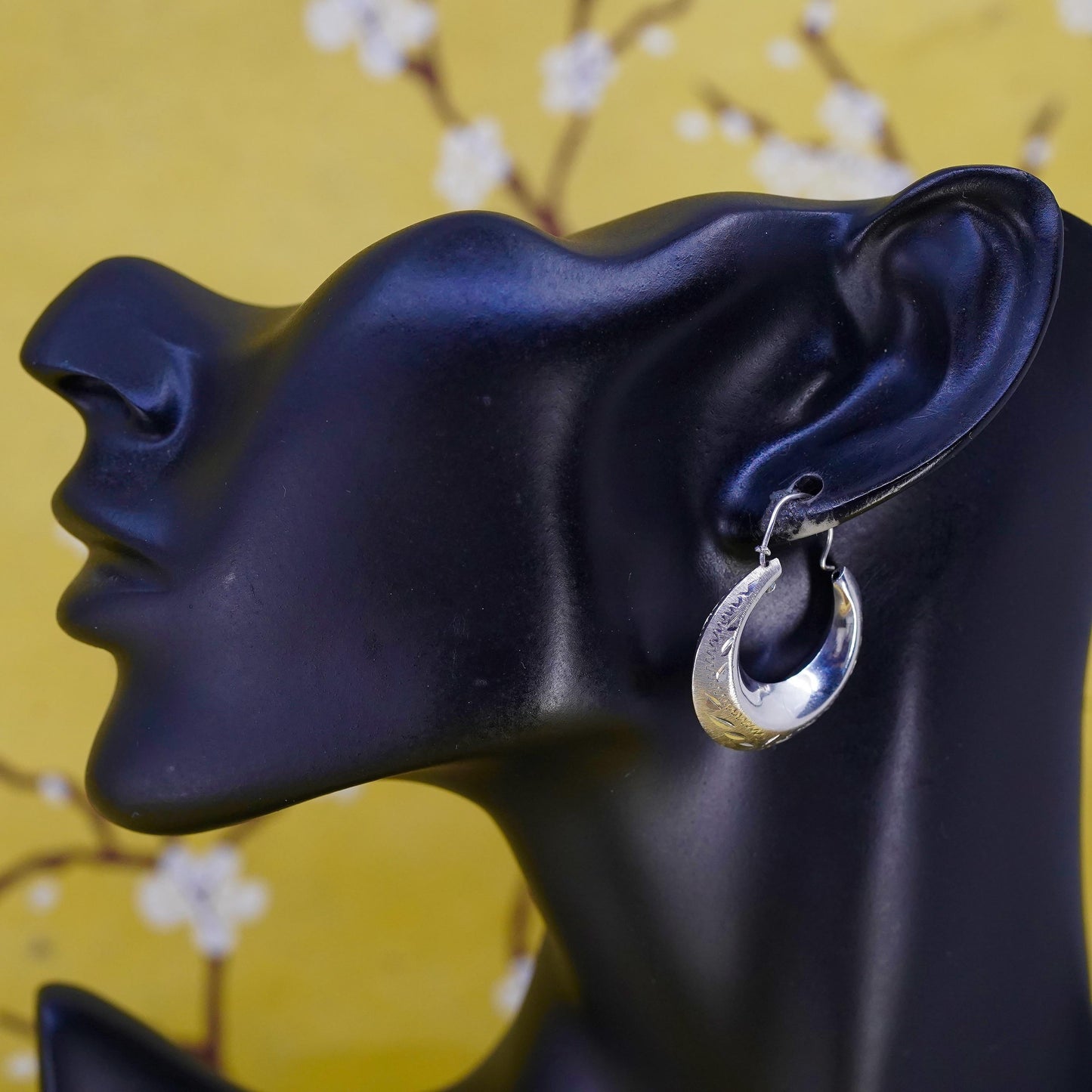 1.25", Vintage Sterling silver handmade hoop earrings, 925 textured edgy huggie