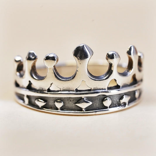 Size 6.75, Sterling Silver Royal Princess Tiara Band, Openwork Crown 925 Ring