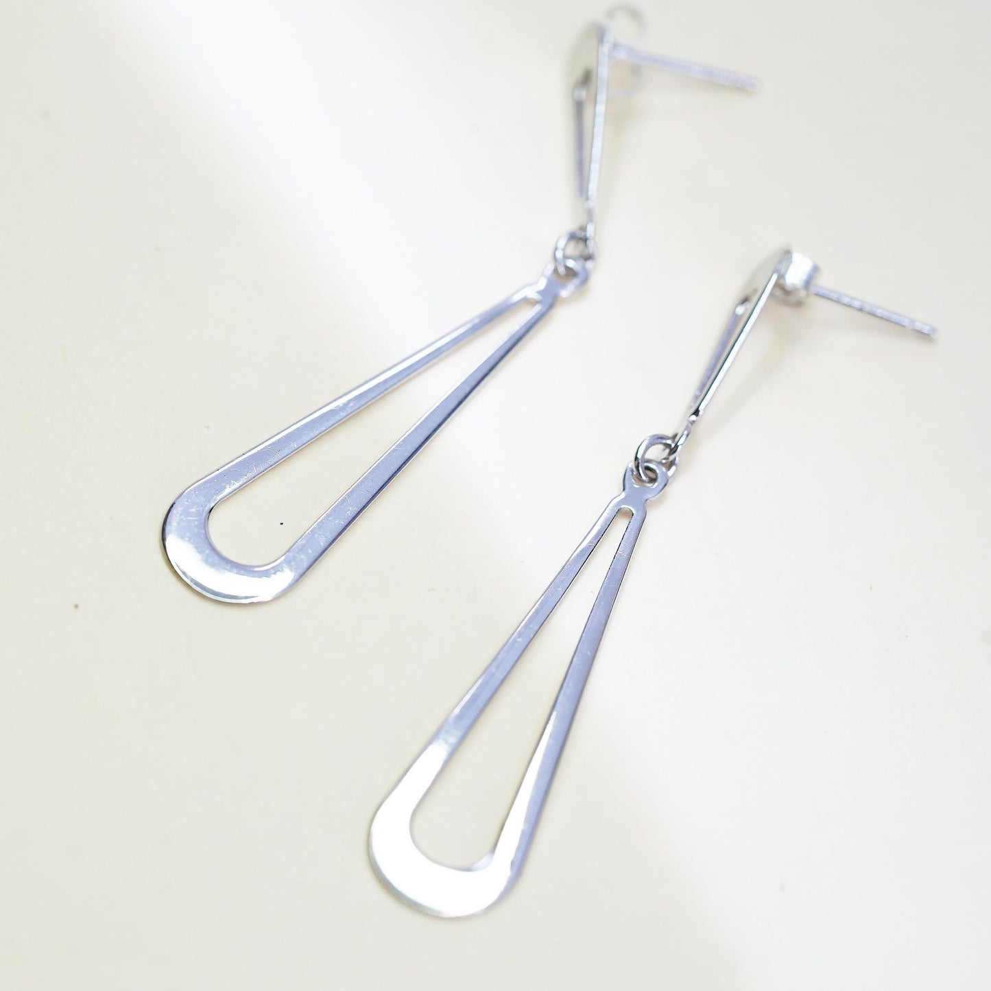 Vintage sterling silver handmade earrings, 925 silver teardrop dangles