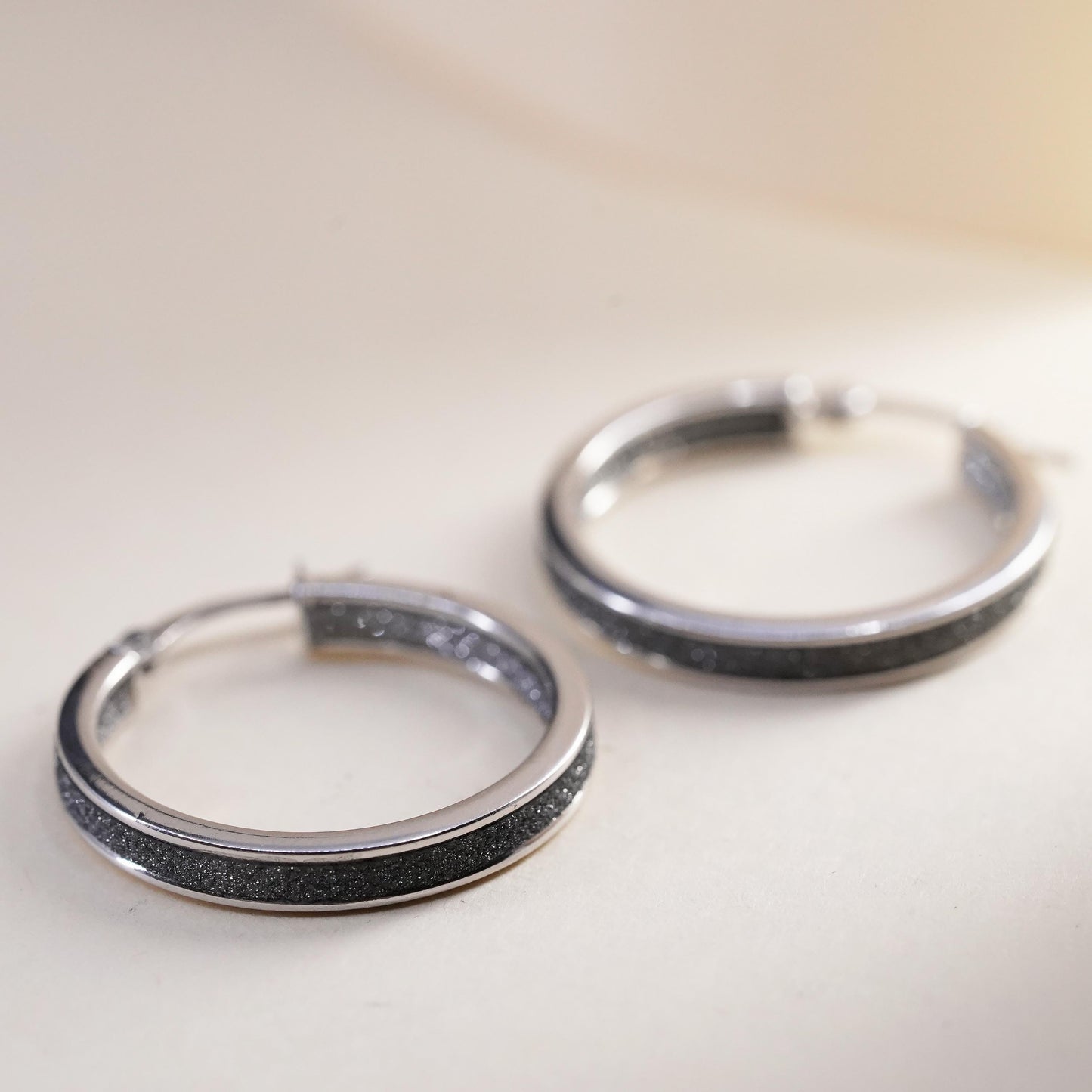 1", Vintage sterling silver loop earrings, 925 fashion glittering hoops