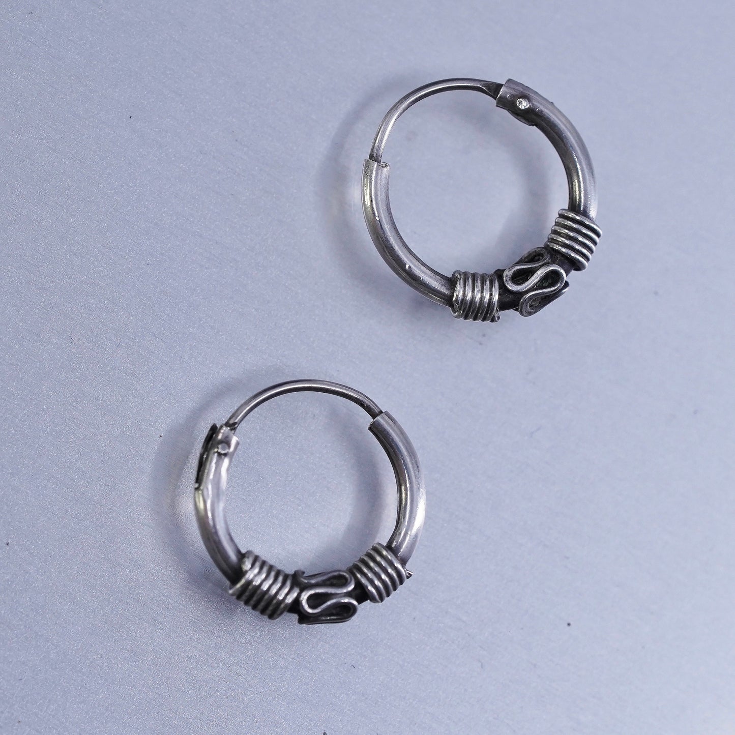 0.5”, vintage Sterling silver handmade earrings, 925 hoops bali beads
