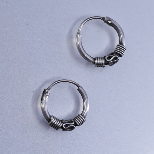 0.5”, vintage Sterling silver handmade earrings, 925 hoops bali beads