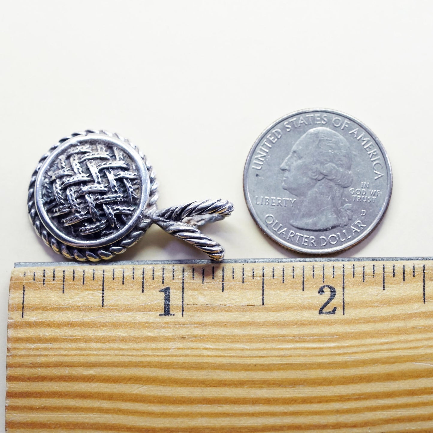 VTG Mexican sterling silver handmade pendant, 925 braided woven textured circle