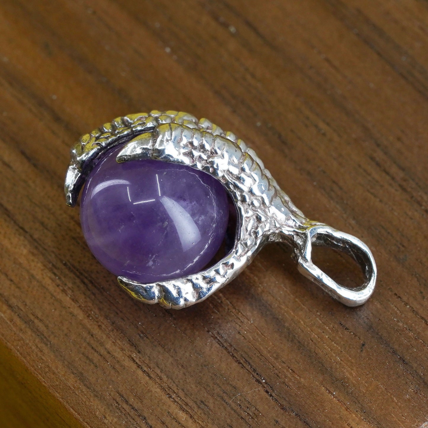 Sterling silver handmade pendant, solid 925 dragon claw pendant with amethyst