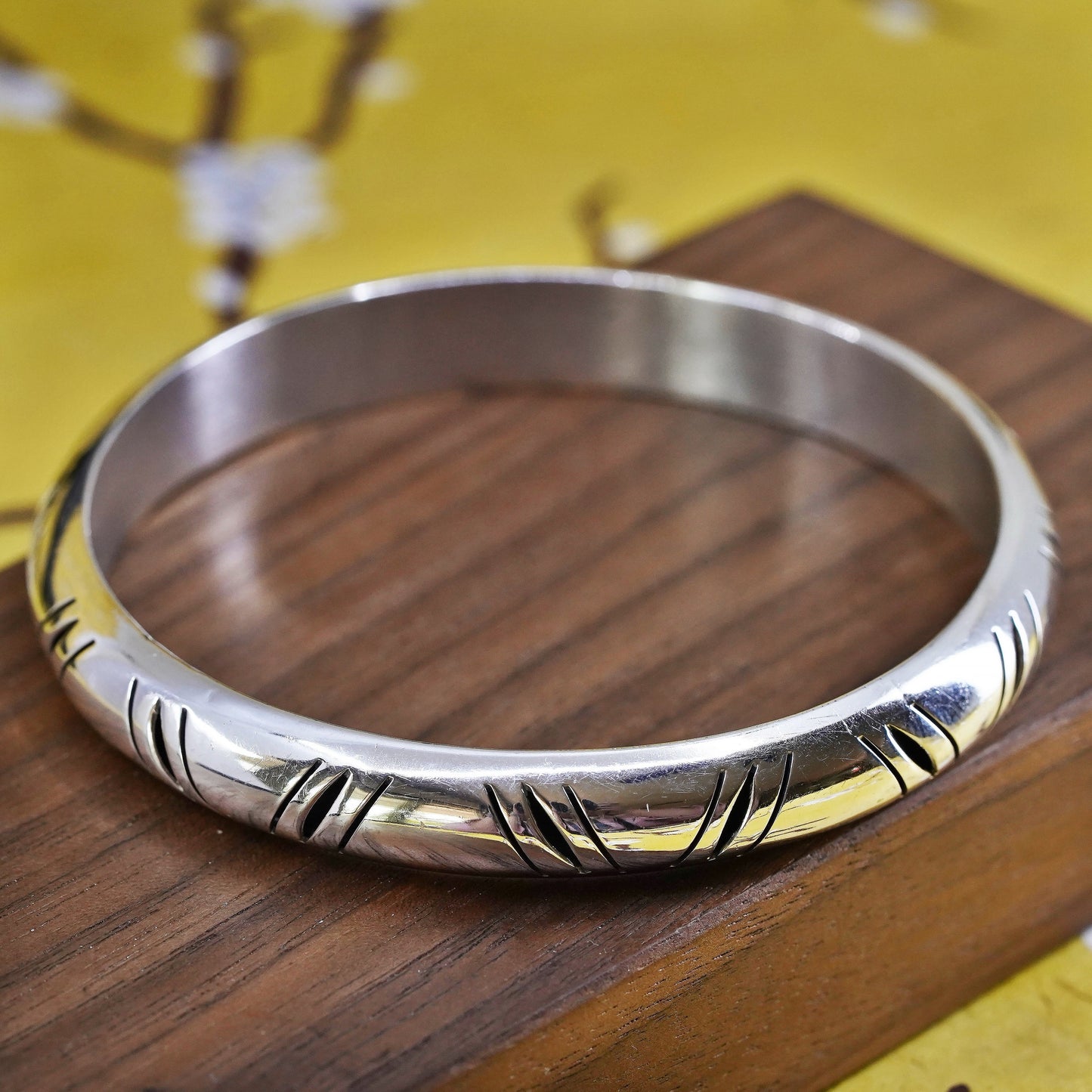 8”, Vintage Mexico Sterling silver handmade bracelet, 925 bangle with cut out