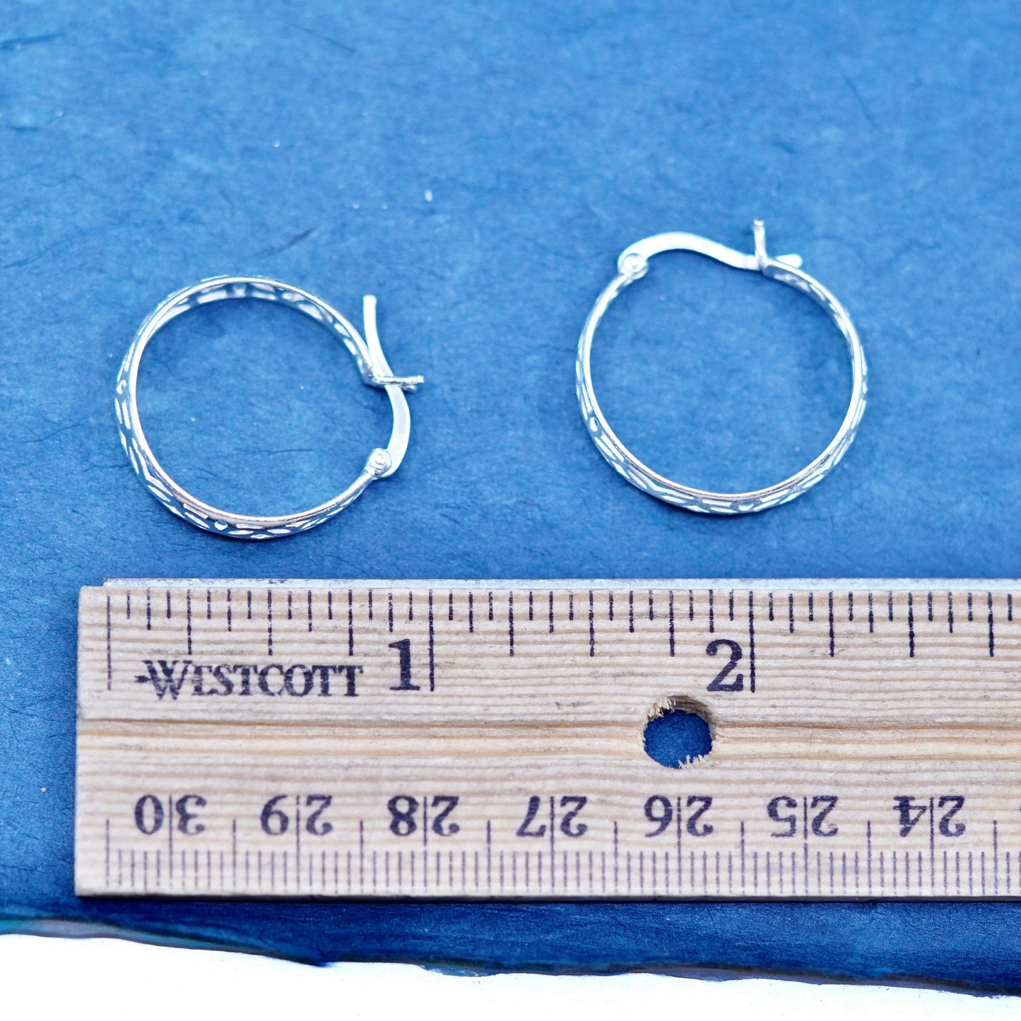 1”, Vintage Sterling silver handmade earrings, 925 filigree hoops Huggie