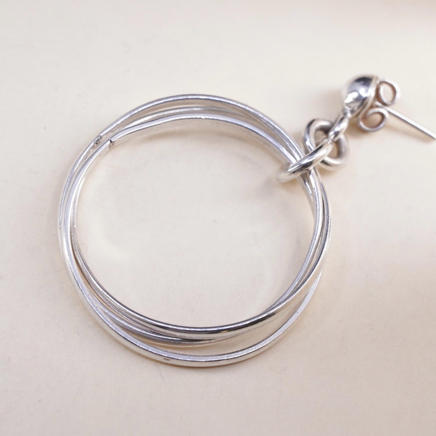 1.75", Vintage sterling 925 silver single earring, entwined minimalist hoops