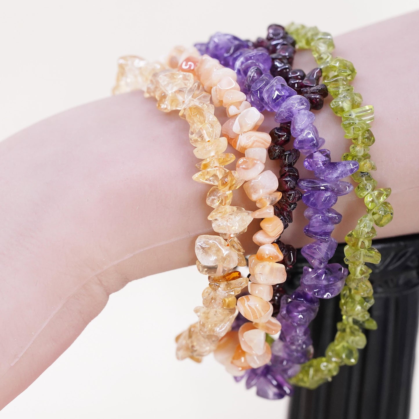 8.5”, multi strands amethyst peridot citrine agate sterling 925 silver bracelet