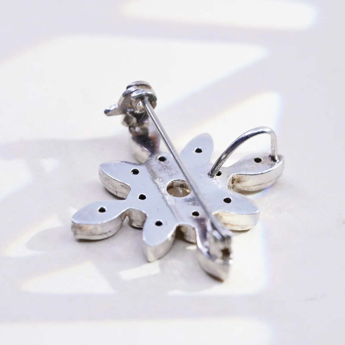 Sterling Silver Moonstone & Iolite Starburst Brooch Pendant, 925 Flower Pin