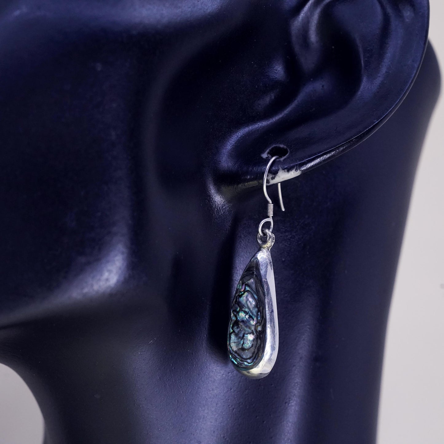 Vintage Mexico sterling 925 silver handmade teardrop earrings with abalone