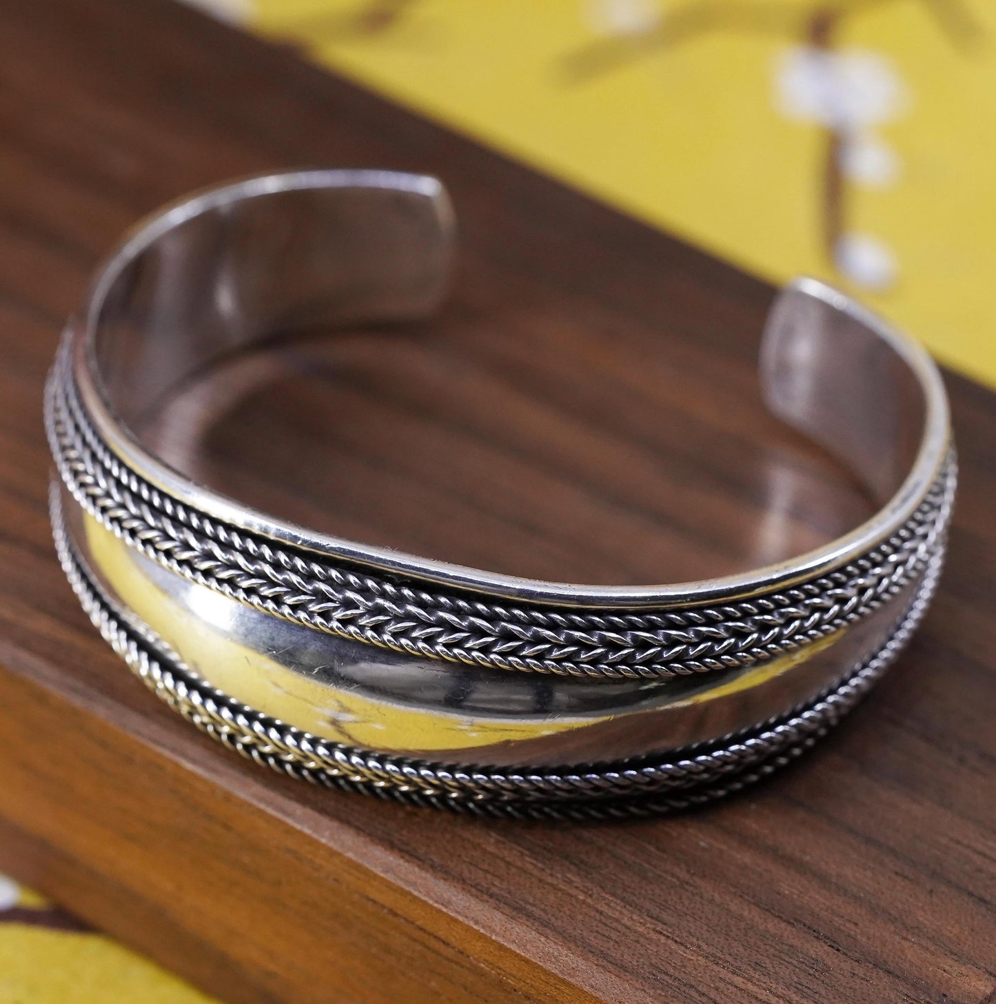 6.5", Vintage Sterling silver handmade bracelet, 925 braided woven cable cuff