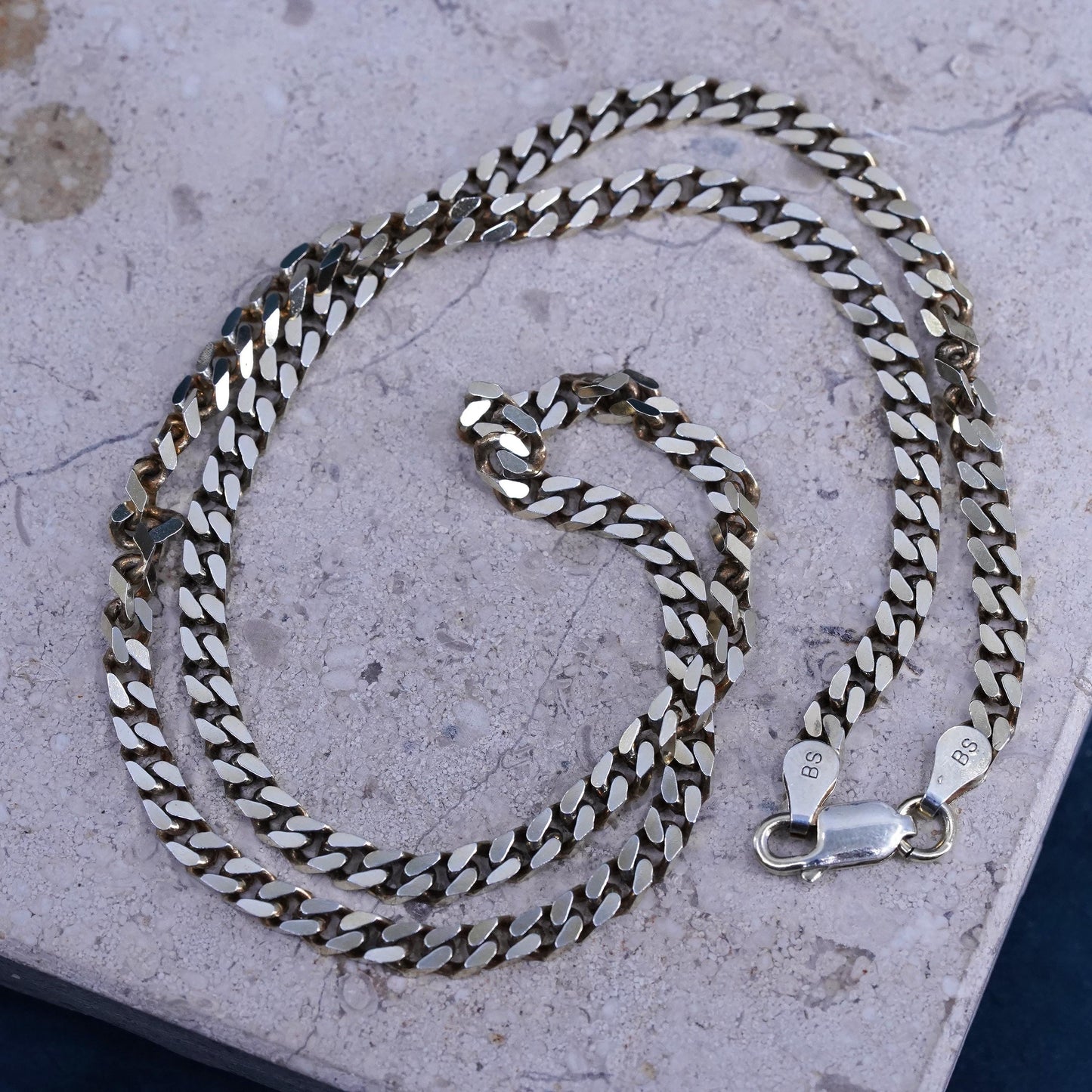 18” vintage Italian vermeil gold over silver handmade necklace, 925 curb chain