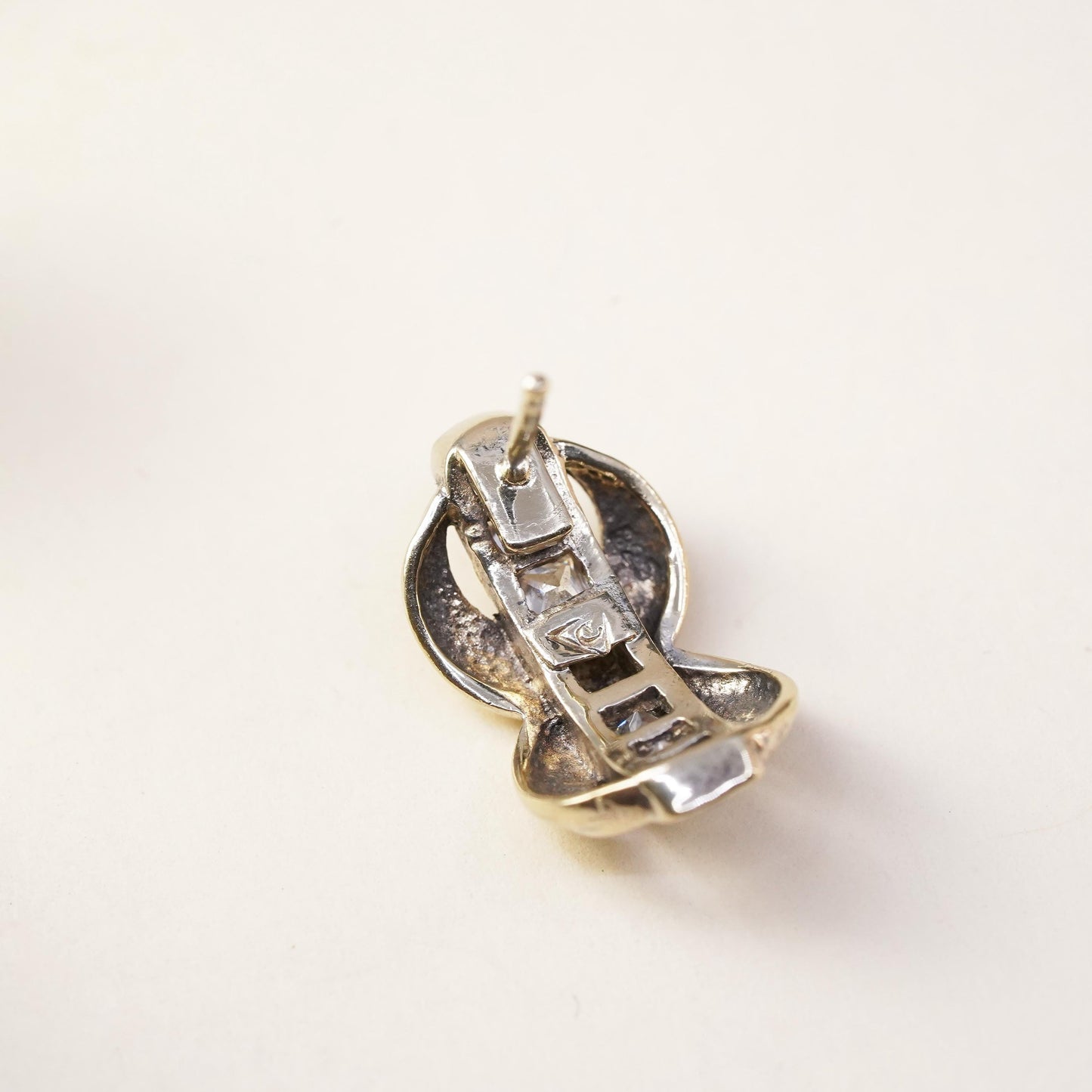 Vintage vermeil gold over Sterling 925 silver stud with cz, single earring