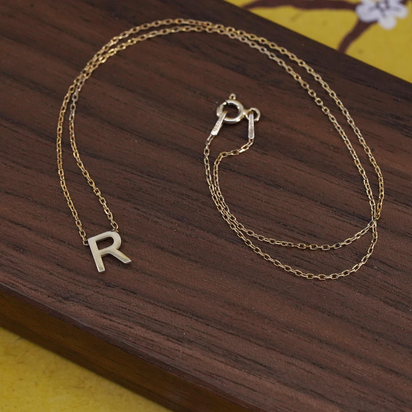14”, gold plated Sterling silver necklace, 925 circle chain alphabet R pendant