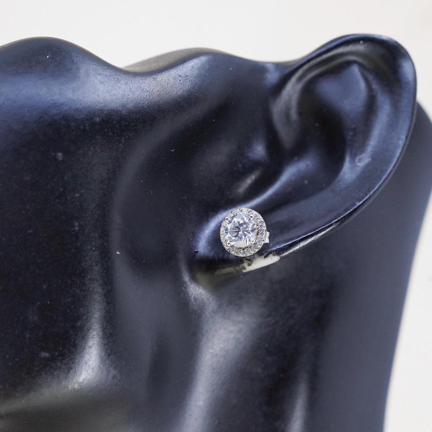 Vintage sterling silver earrings, 925 studs with cluster round cz