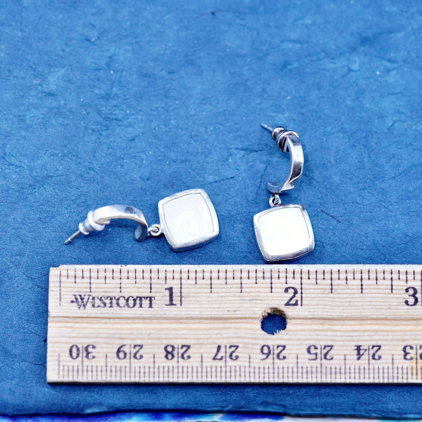 Vintage sterling silver handmade earrings, 925 huggie studs w/ mother of pearl