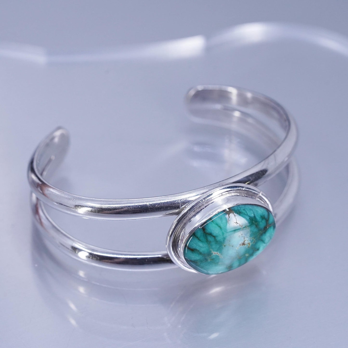 6”, Navajo Native American Gurdal Sterling 925 silver bracelet, cuff turquoise