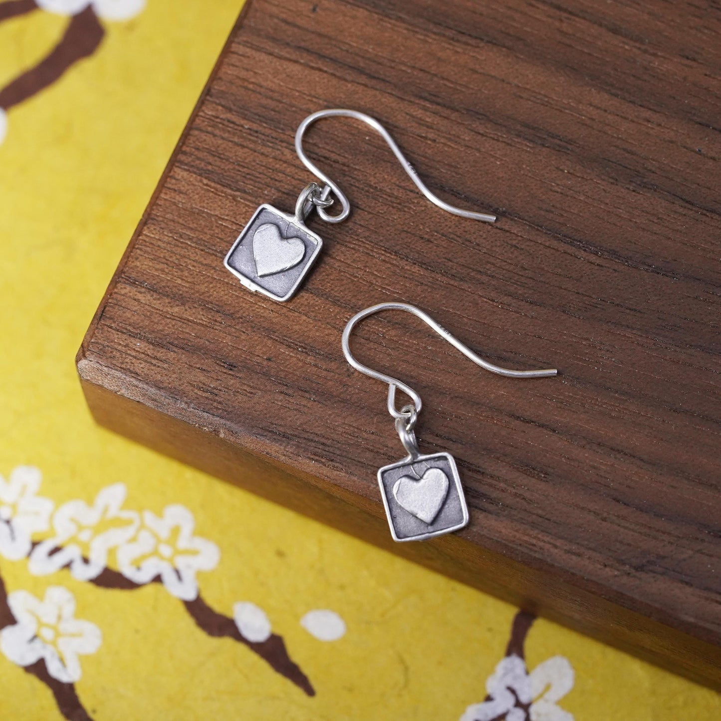 Vintage Sterling silver handmade earrings, 925 heart drops