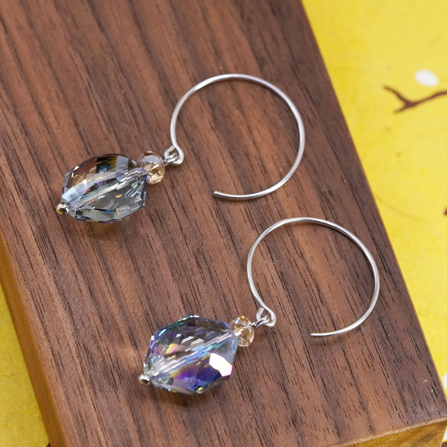 Vintage Sterling silver 925 handmade earrings with crystal nugget