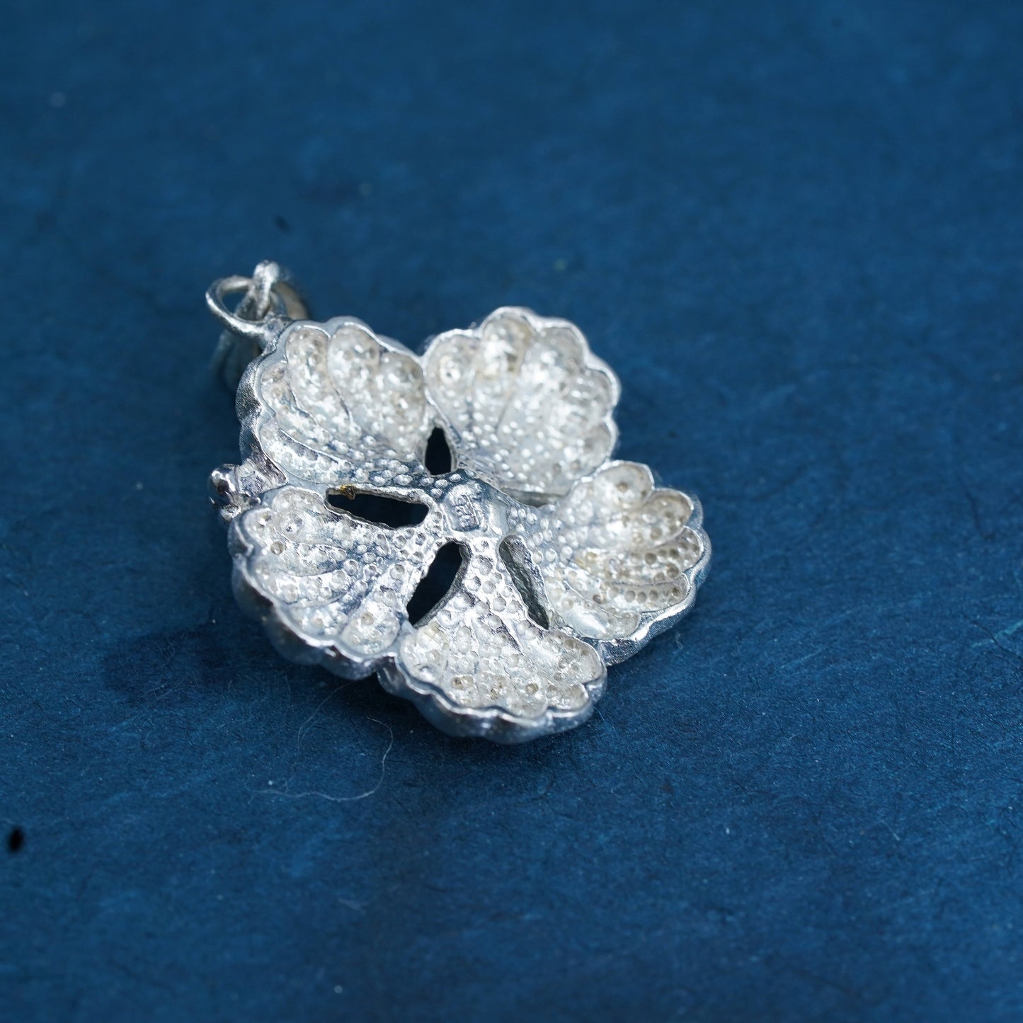 Sterling silver handmade pendant, matte 925 Hawaii state flower Hibiscus charm