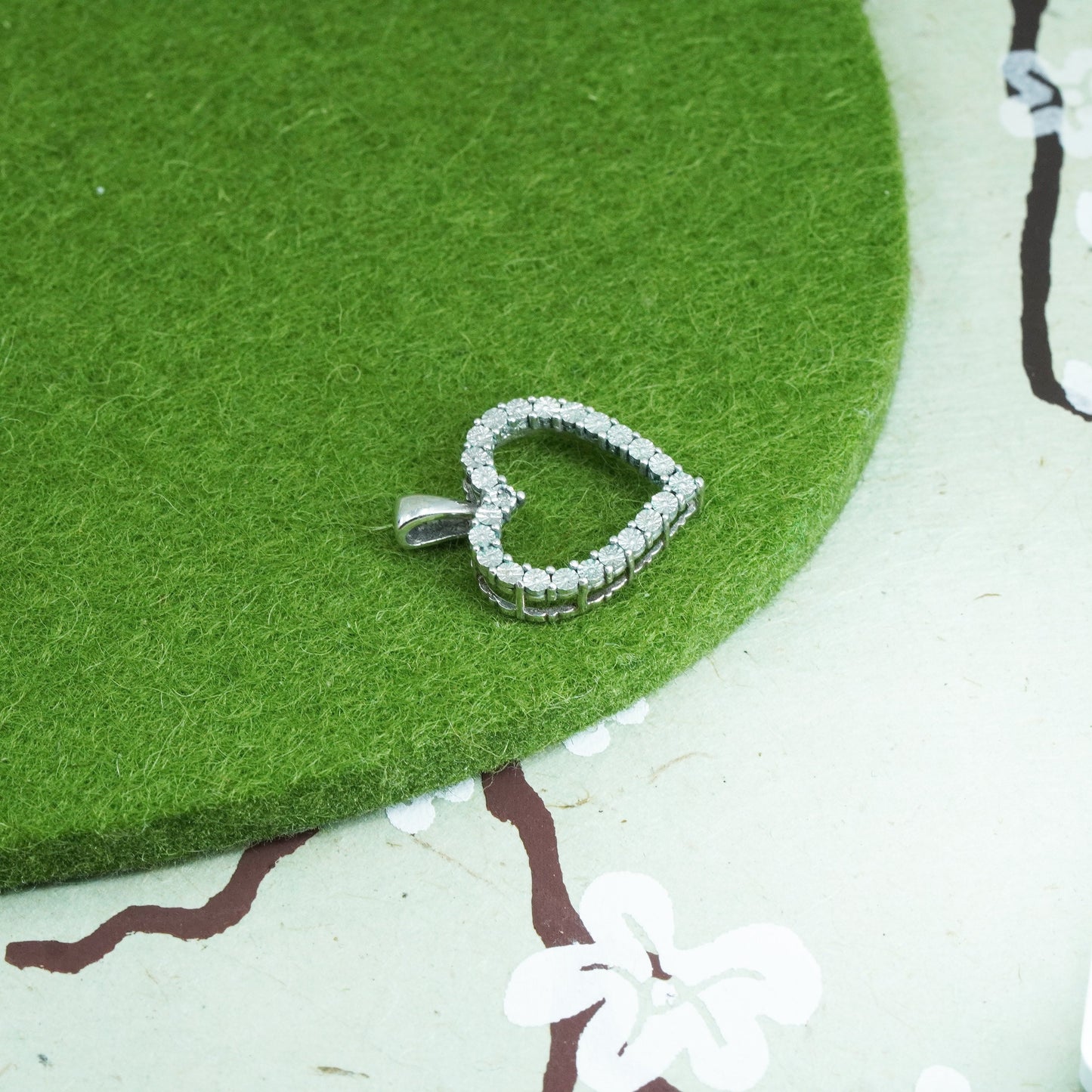 vintage Sterling silver Pendant, 925 heart with real diamond