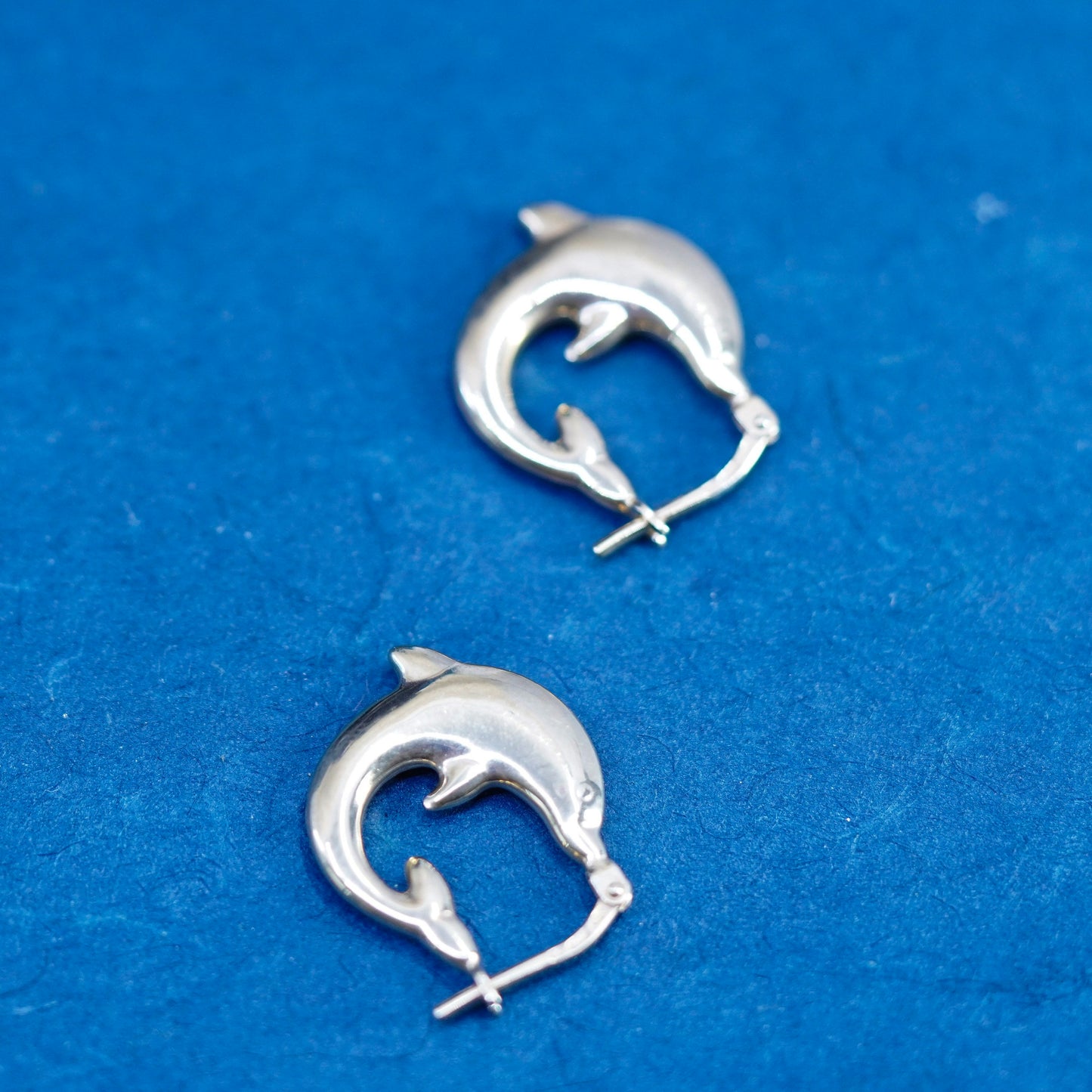 0.75”, vermeil gold over Sterling silver handmade earrings, 925 dolphin hoops