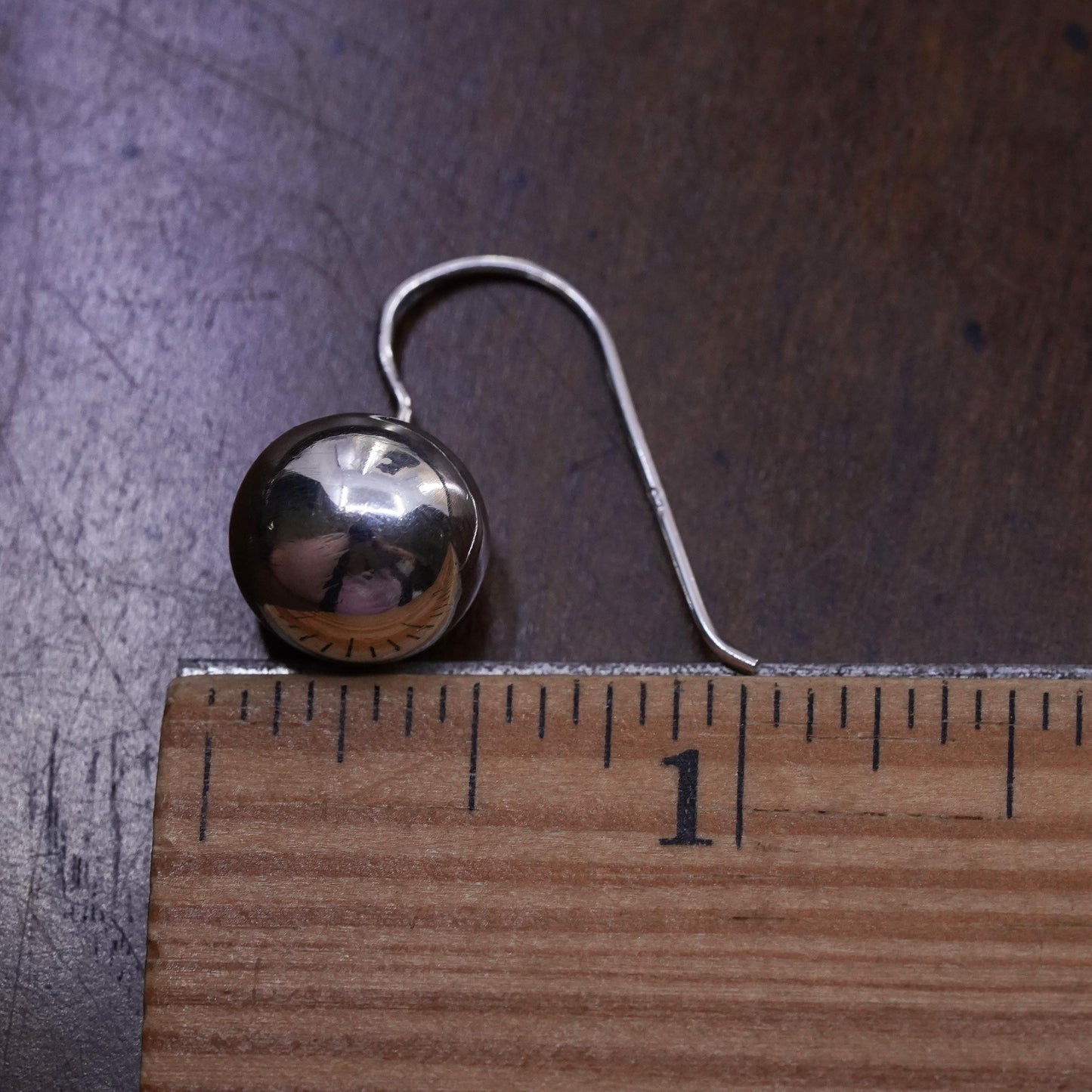 Vintage Sterling 925 Silver Shiny bead Dangle single earring