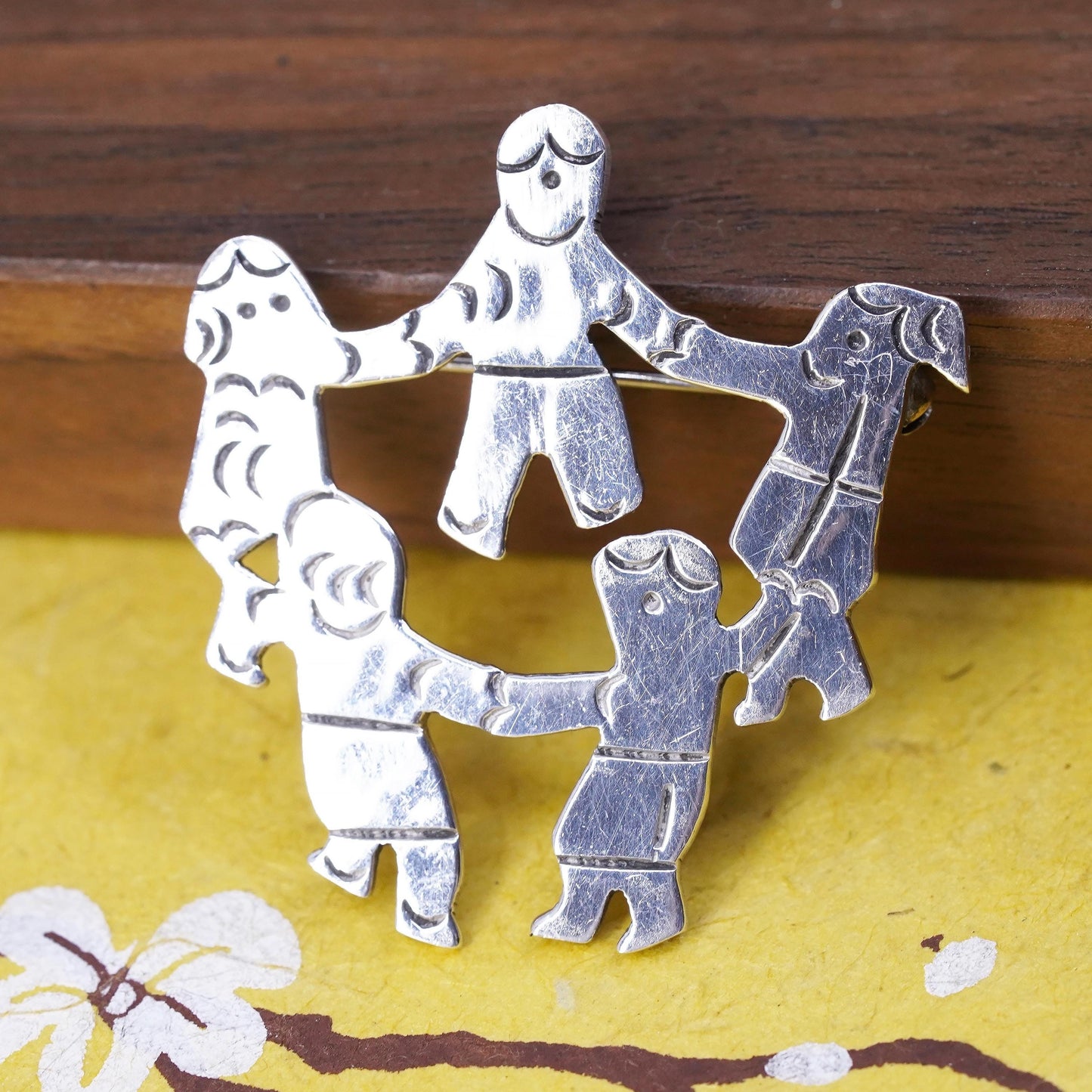 Vintage Mexican sterling silver handmade brooch, 925 save the children pendant