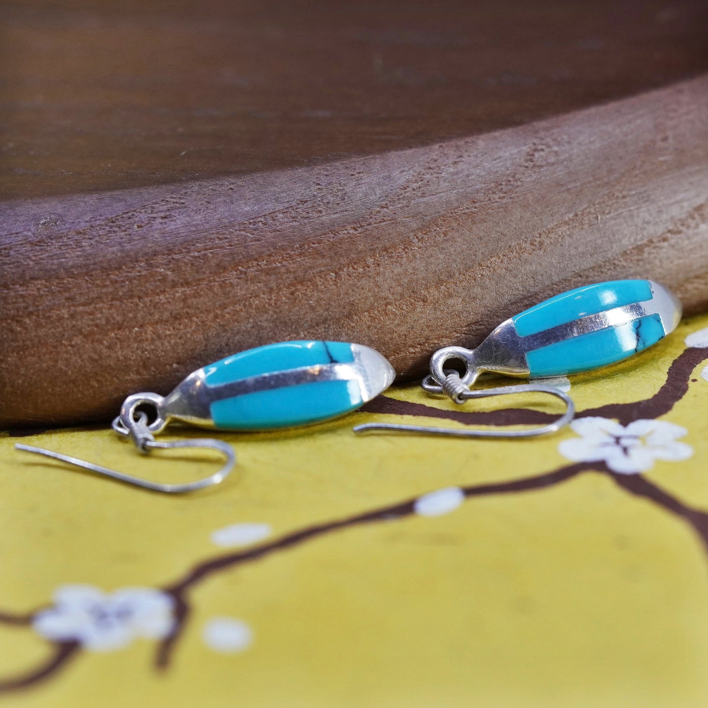 Vintage Sterling 925 silver handmade earrings with turquoise inlay