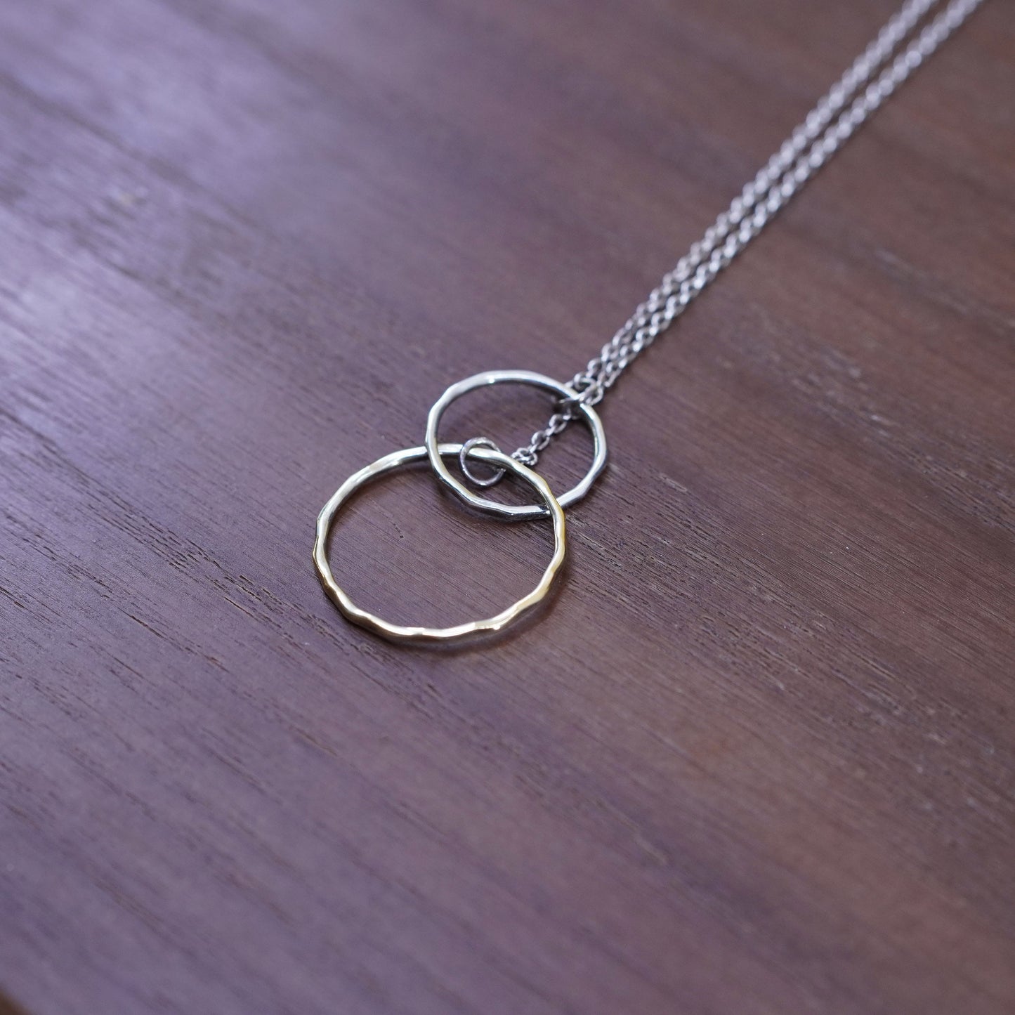 16+2”, Italy Sterling 925 Silver Circle Chain Necklace W/ entwined circle