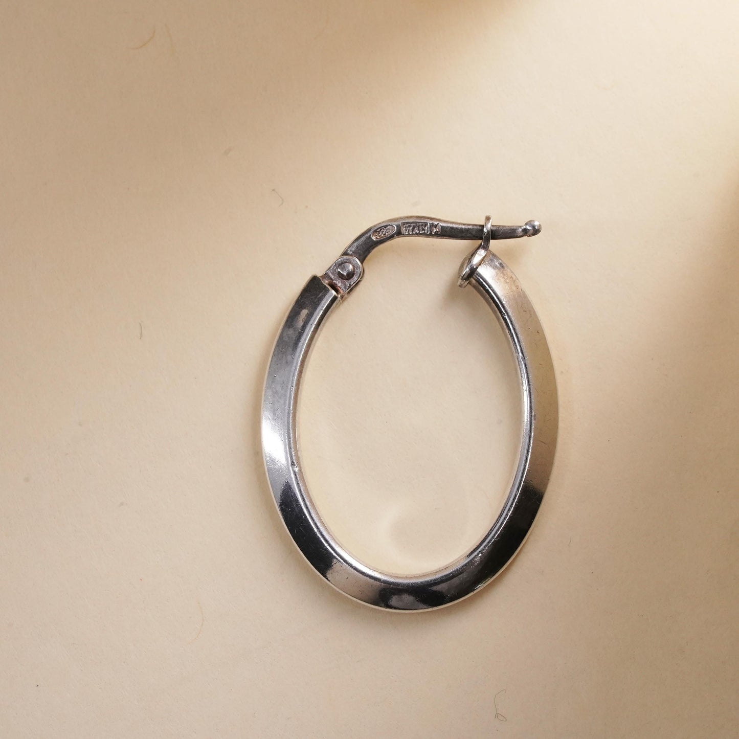 1", Vintage sterling silver oval single earring, minimalist primitive hoop