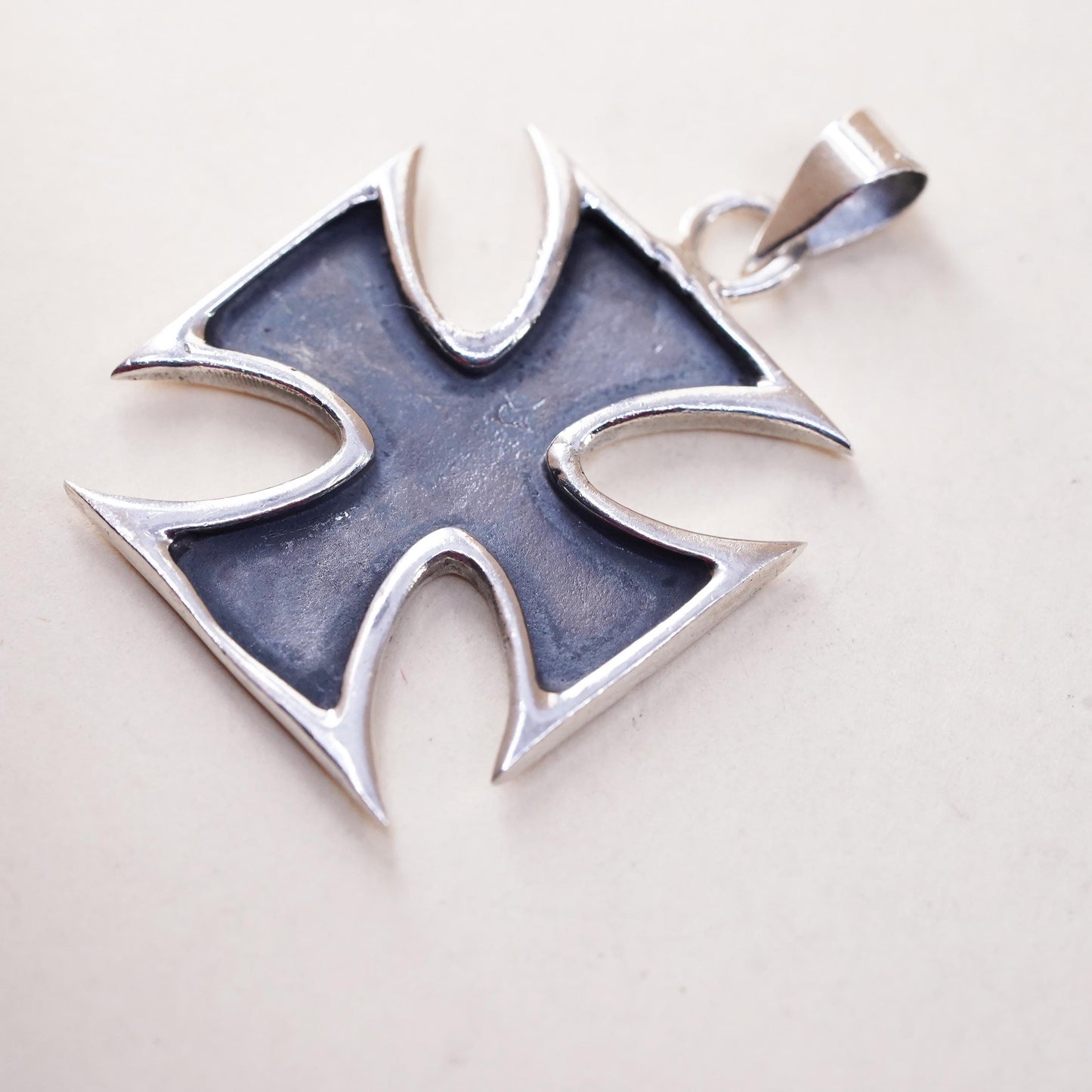 Sterling Silver Maltese Cross Pendant, Gothic Cross Charm, Biker Jewelry