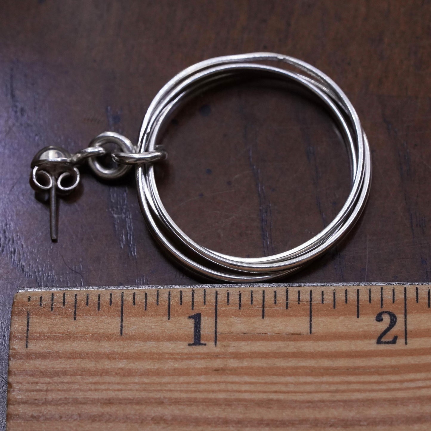 1.75", Vintage sterling 925 silver single earring, entwined minimalist hoops