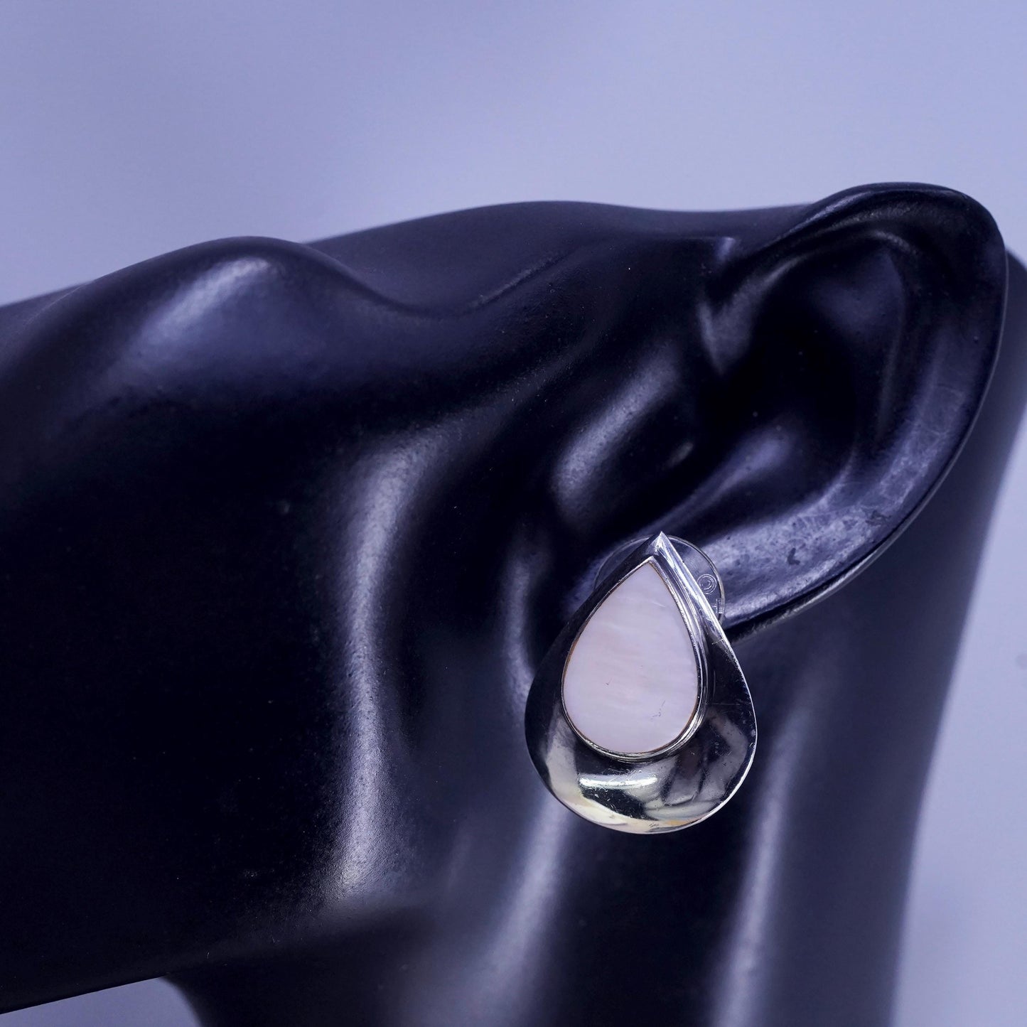 Boma sterling silver earrings, 925 teardrop studs pink mother of pearl inlay