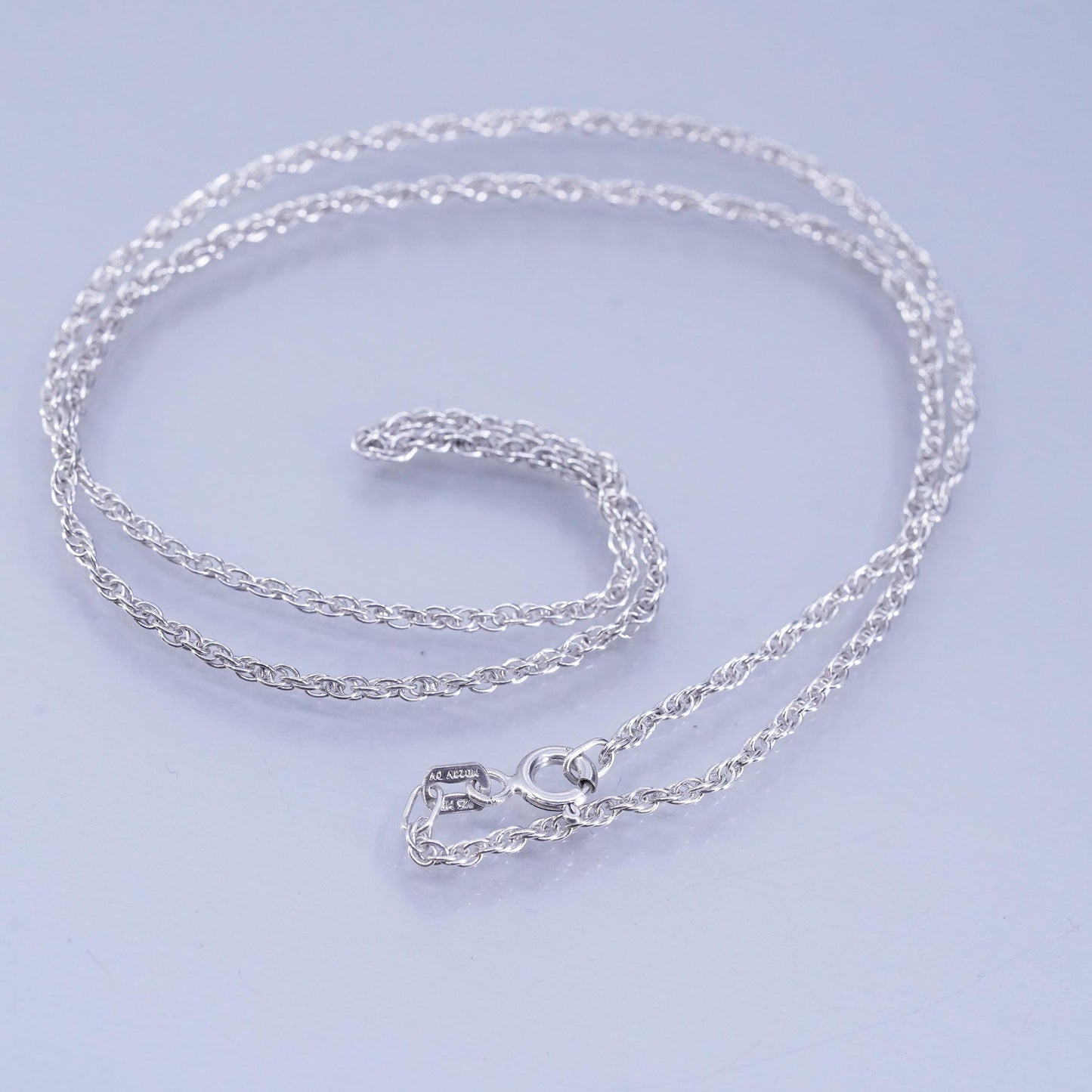 17” 2mm, vintage Italian Sterling 925 silver Singapore rope chain necklace