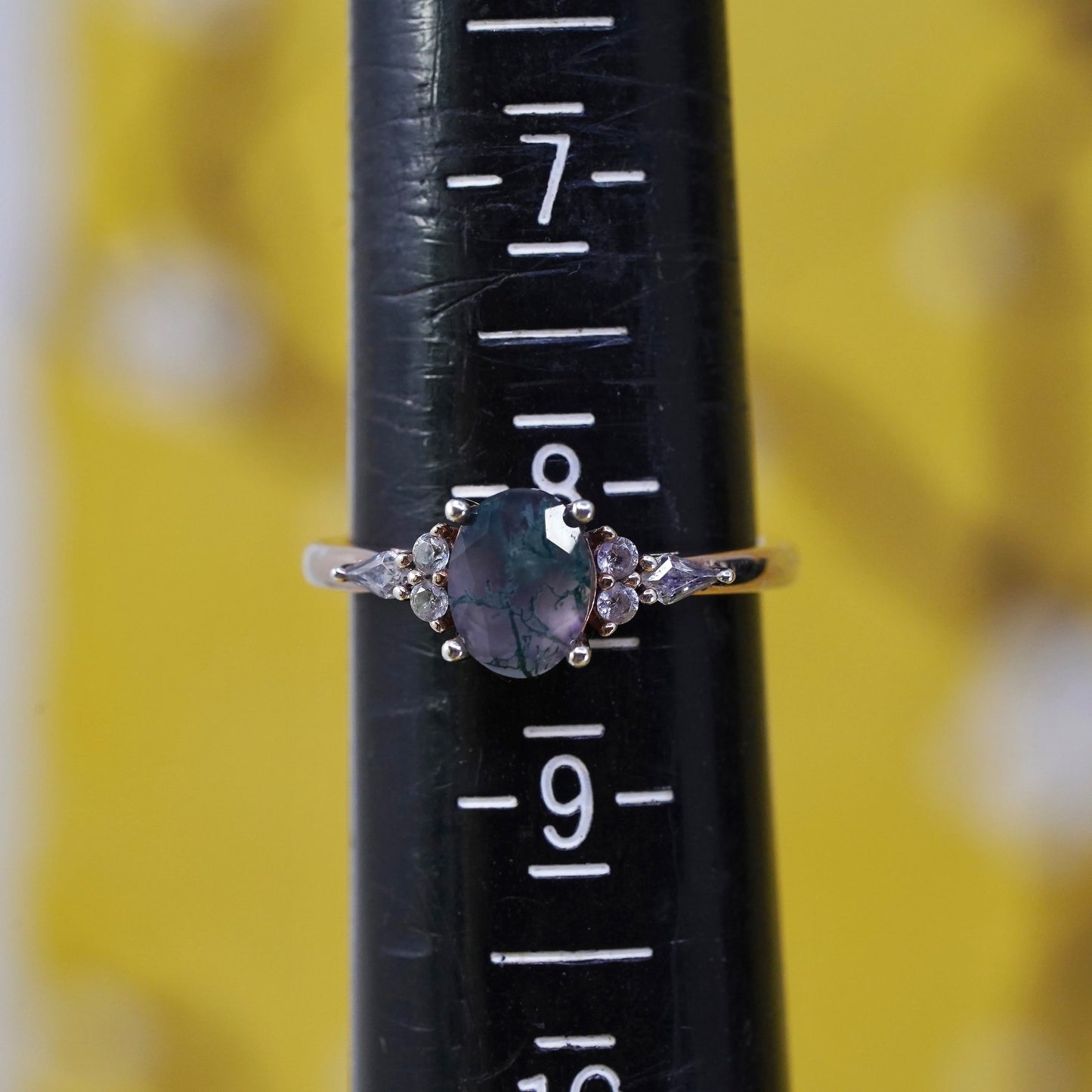 Size 8.25, vermeil rose gold Sterling 925 silver handmade ring with moss agate