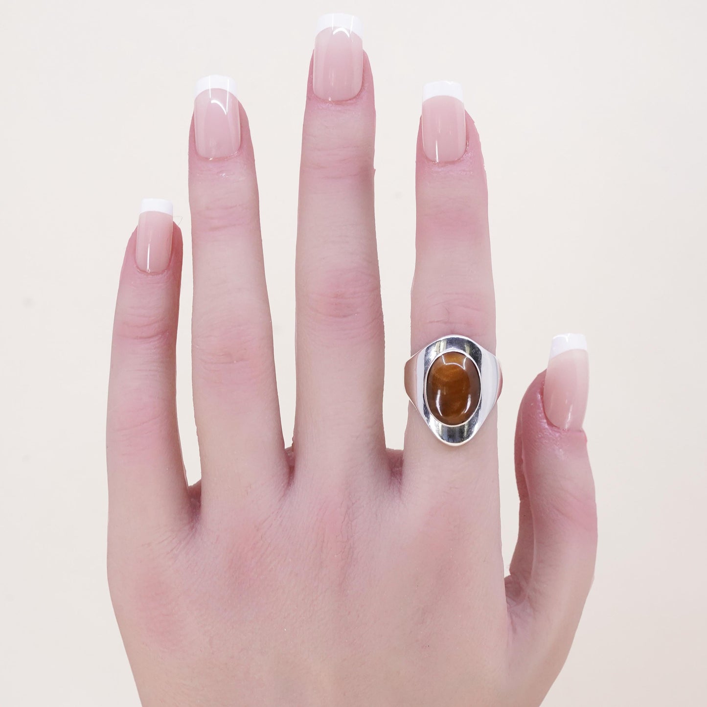 Size 6.25, VTG Mexican handmade sterling 925 silver statement ring goldstone