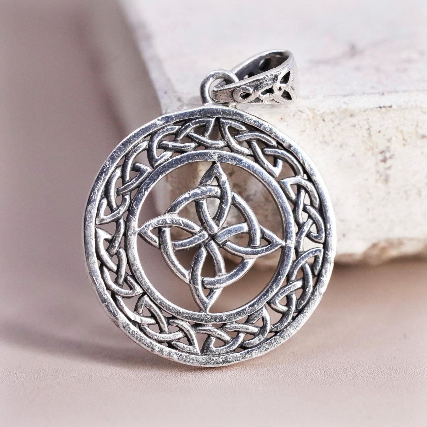 Irish Sterling silver handmade pendant, 925 Celtic knot circle charm