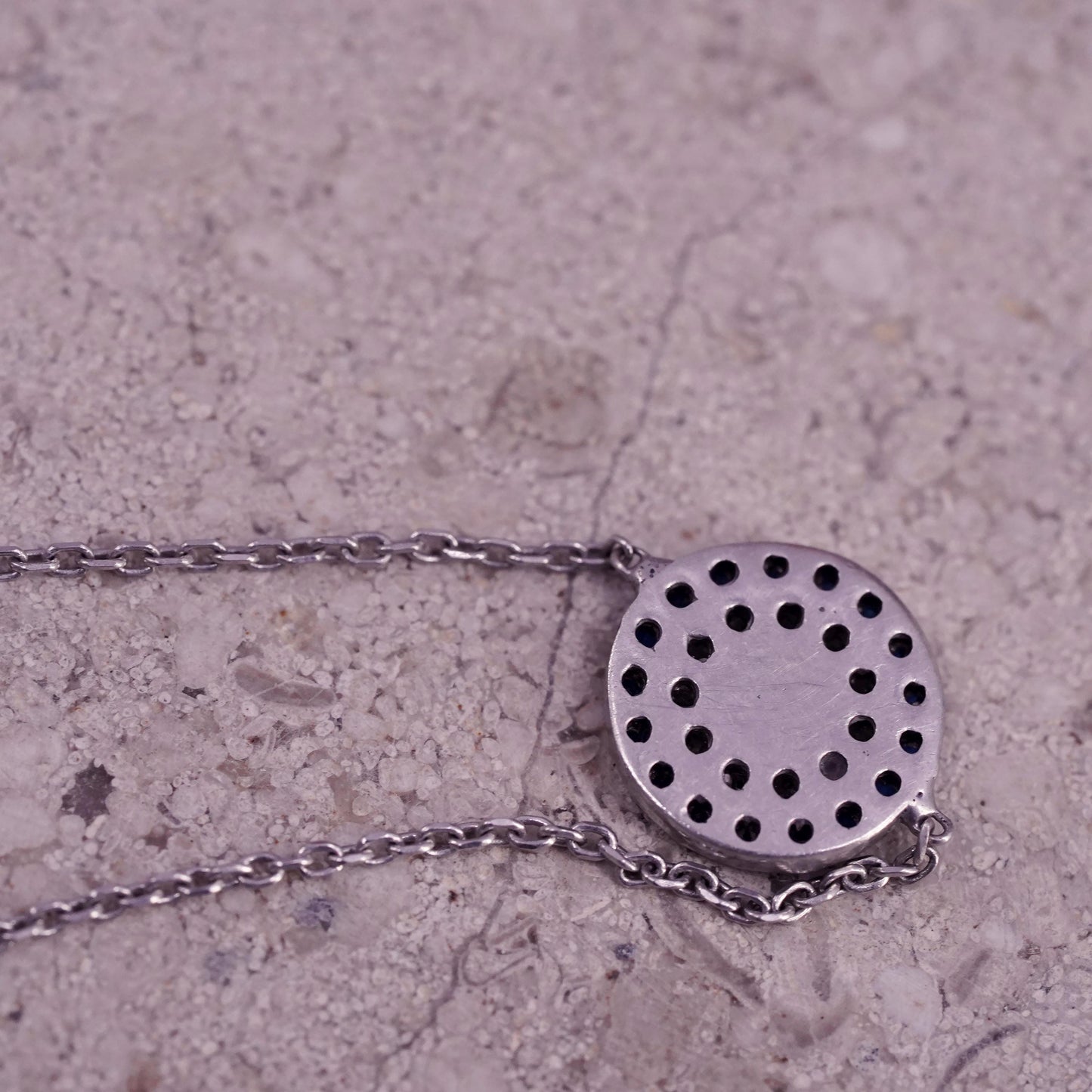 7.25”, Vintage handmade sterling silver bracelet, cluster cz evil eye charm