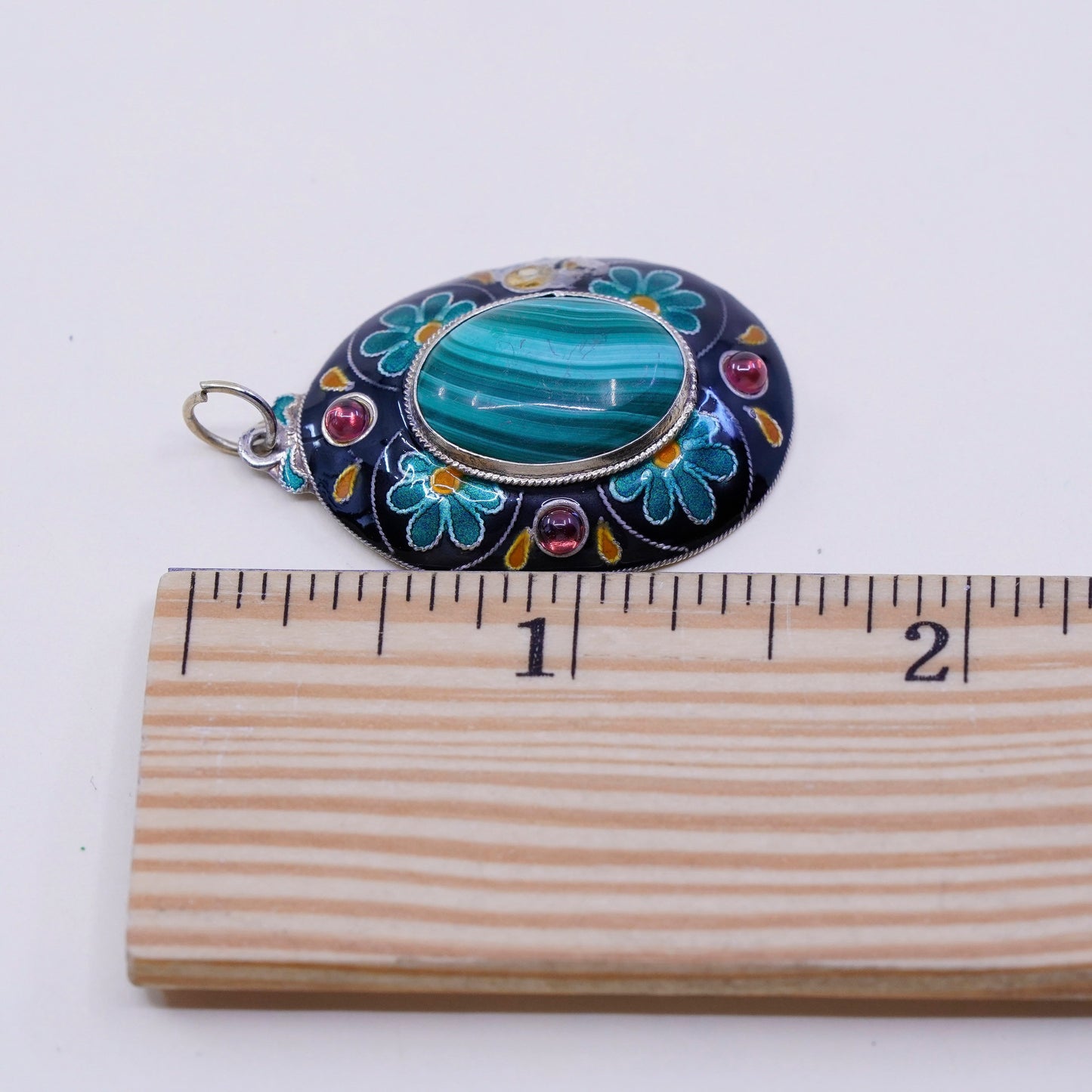 vermeil gold over sterling silver handmade pendant, 925 enamel oval malachite
